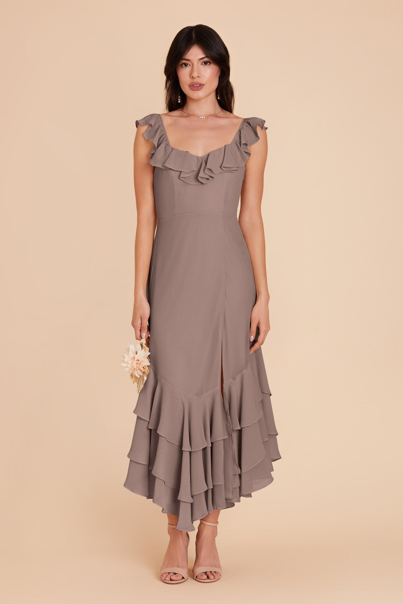 Chiffon Dress with Ruffle Trim & Layered Hem | Ginny Toffee
