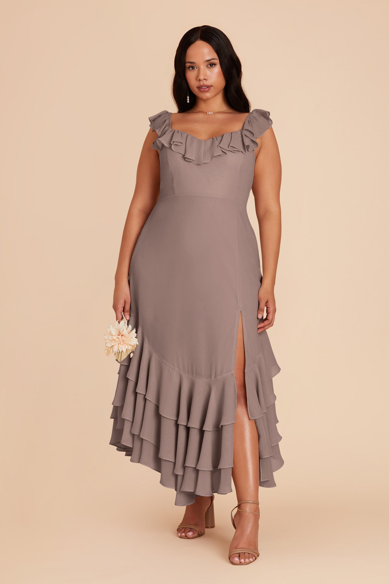 Chiffon Dress with Ruffle Trim & Layered Hem | Ginny Toffee