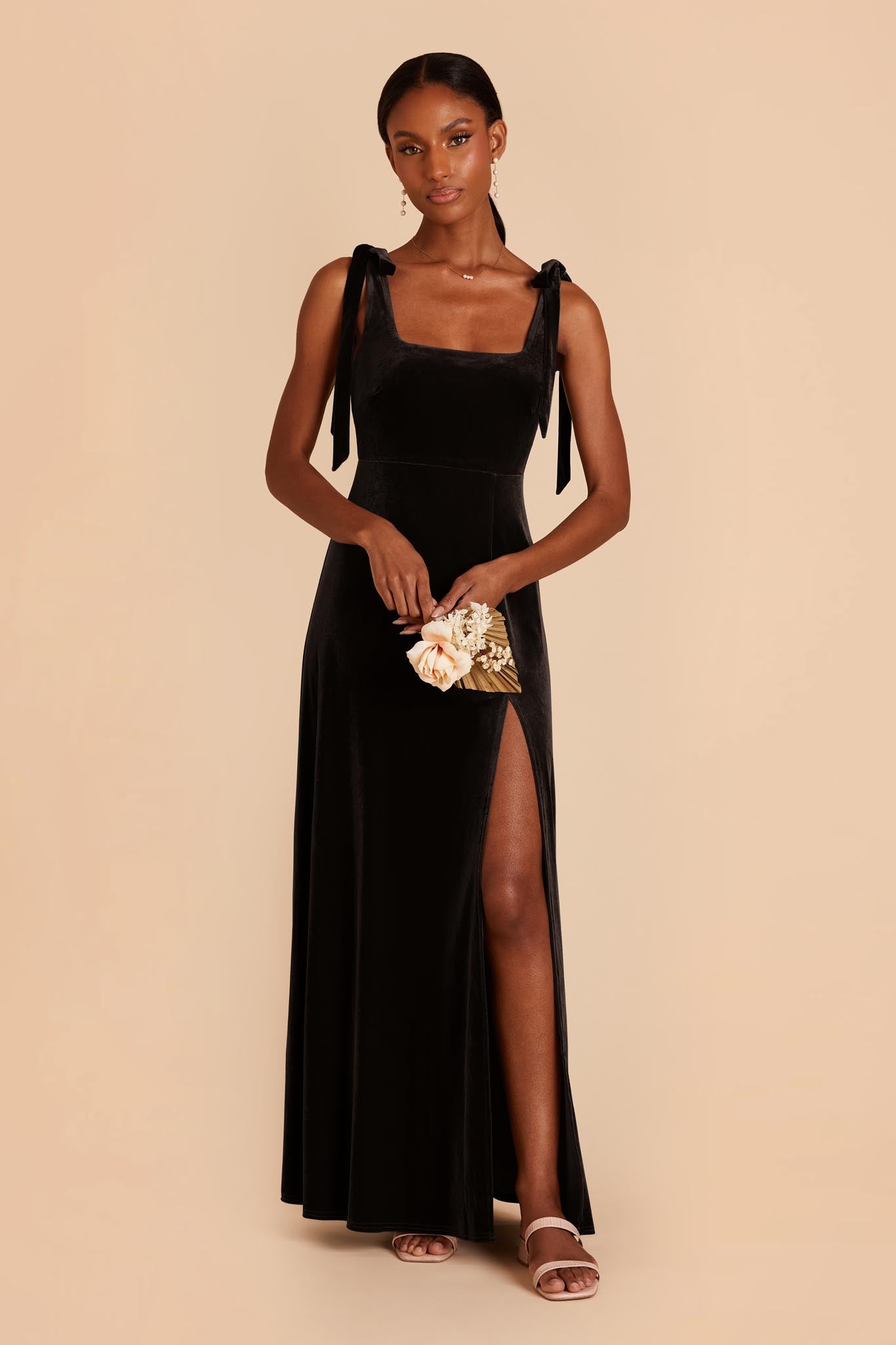 Black Velvet Bridesmaid Dress with Two-Way Stretch | Alex