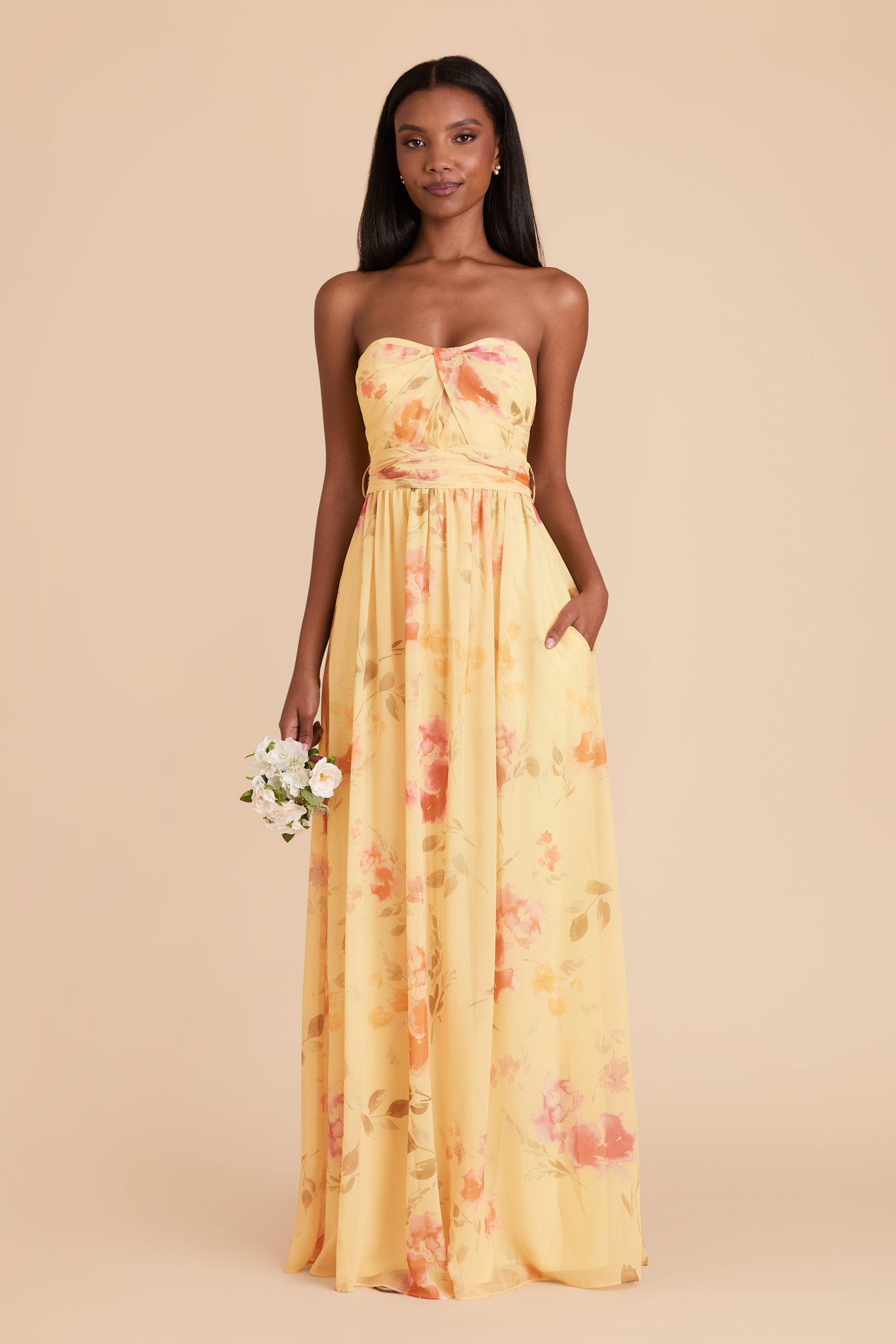 Convertible Bridesmaid Dress in Pale Yellow Floral | Grace