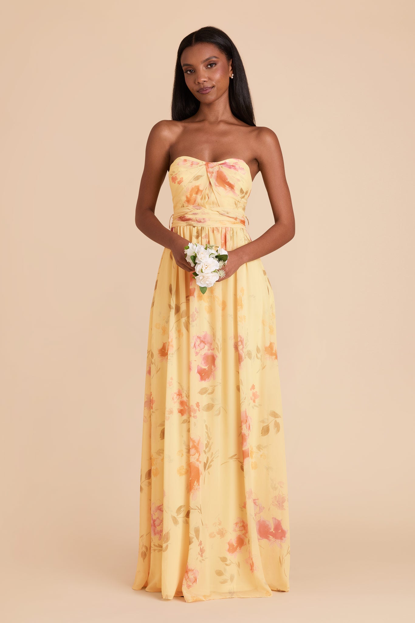 Convertible Bridesmaid Dress in Pale Yellow Floral | Grace