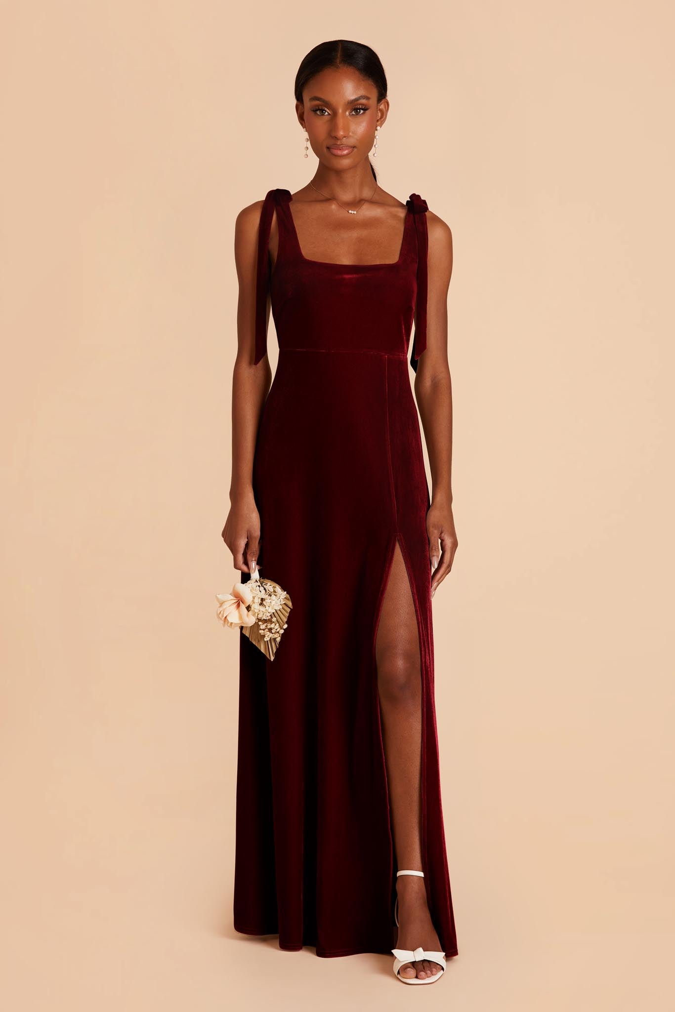 Stretch Velvet Bridesmaid Dress with Ribbons | Alex Cabernet