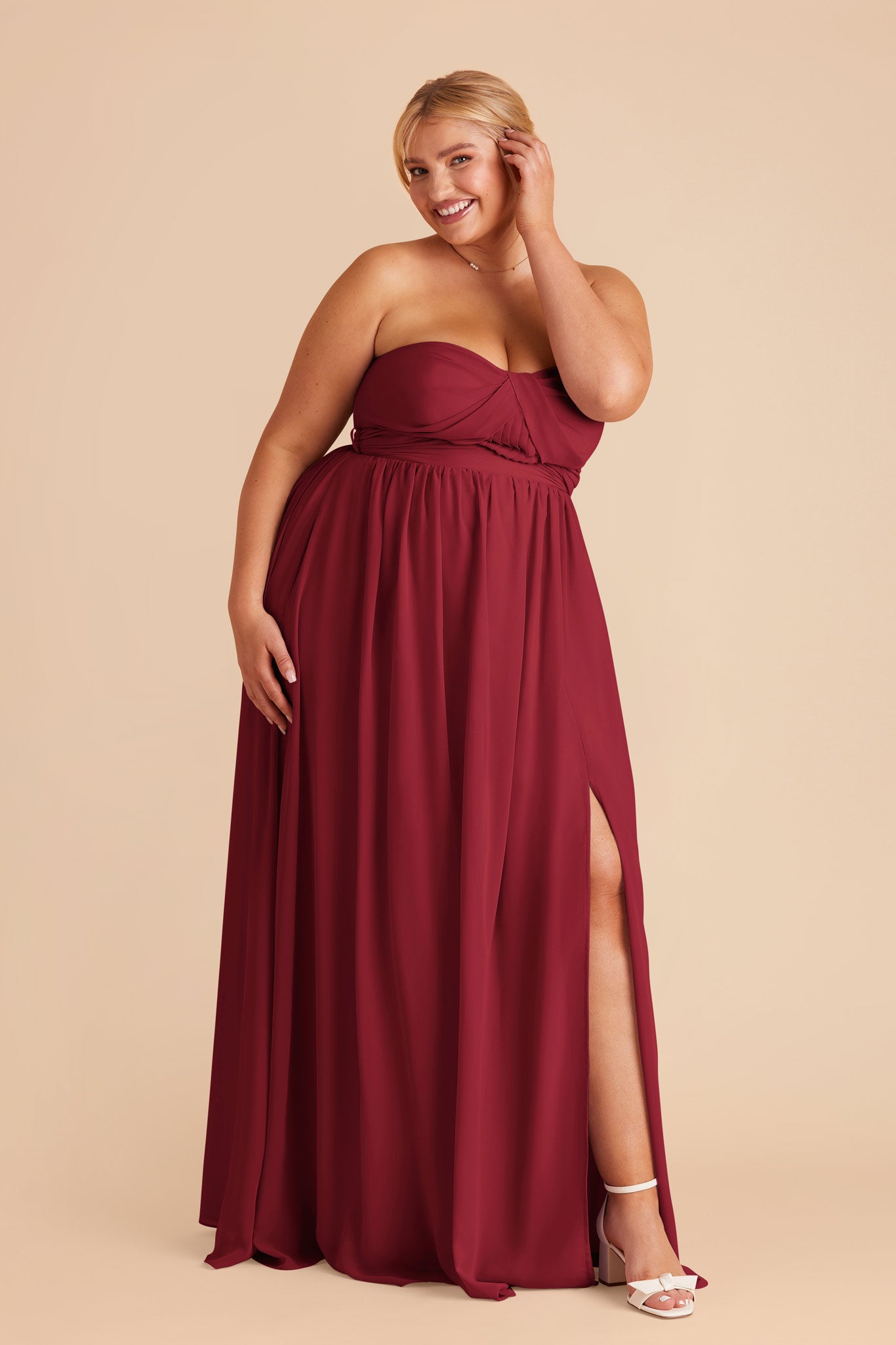 Convertible Bridesmaid Dress with Slit - Grace | Burgundy
