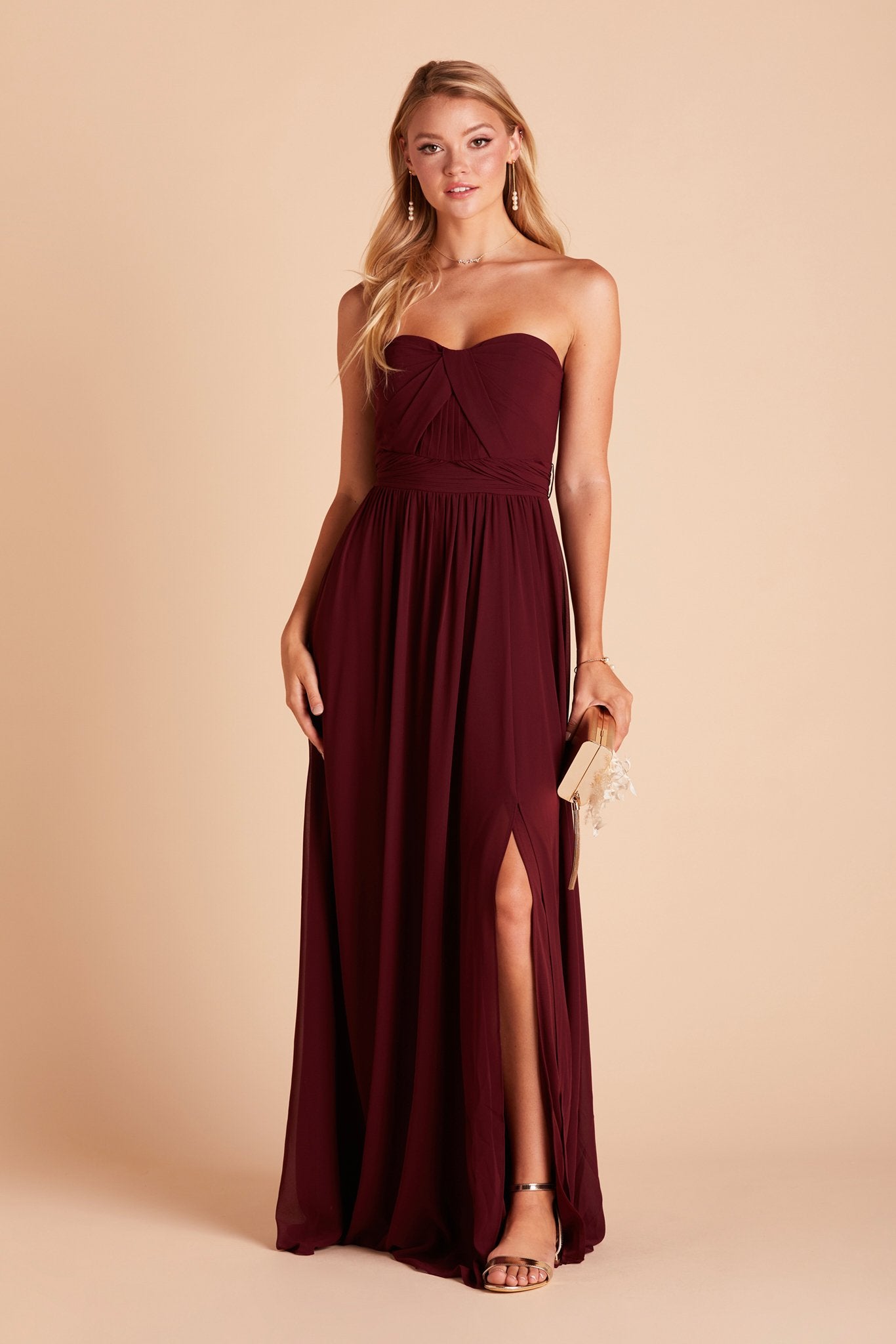 Convertible Bridesmaid Dress with Slit | Grace Cabernet