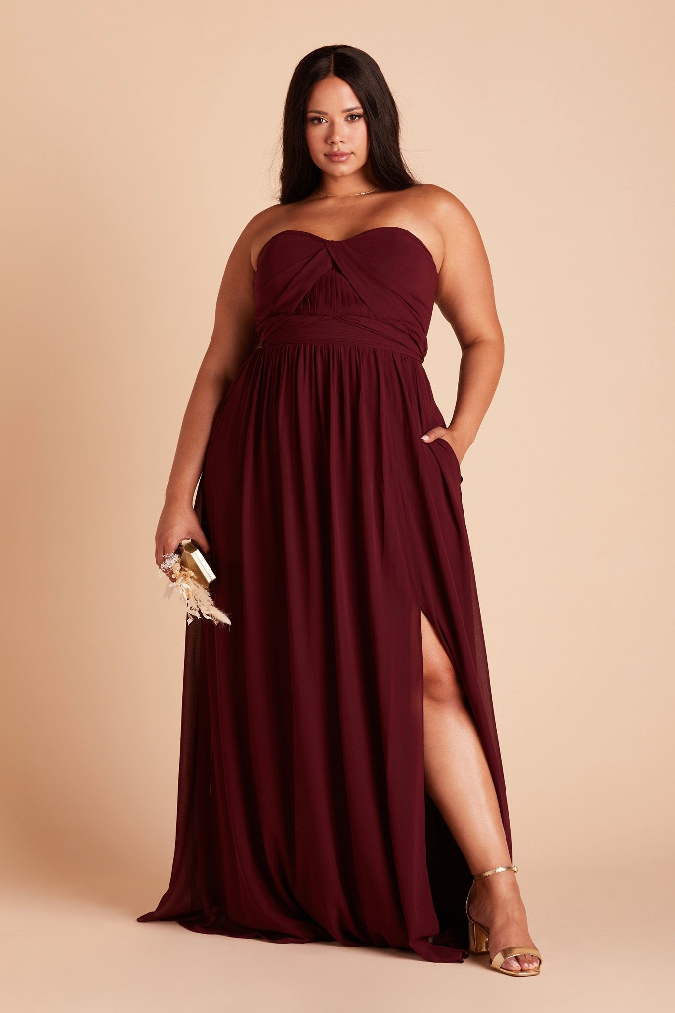 Convertible Bridesmaid Dress with Slit | Grace Cabernet