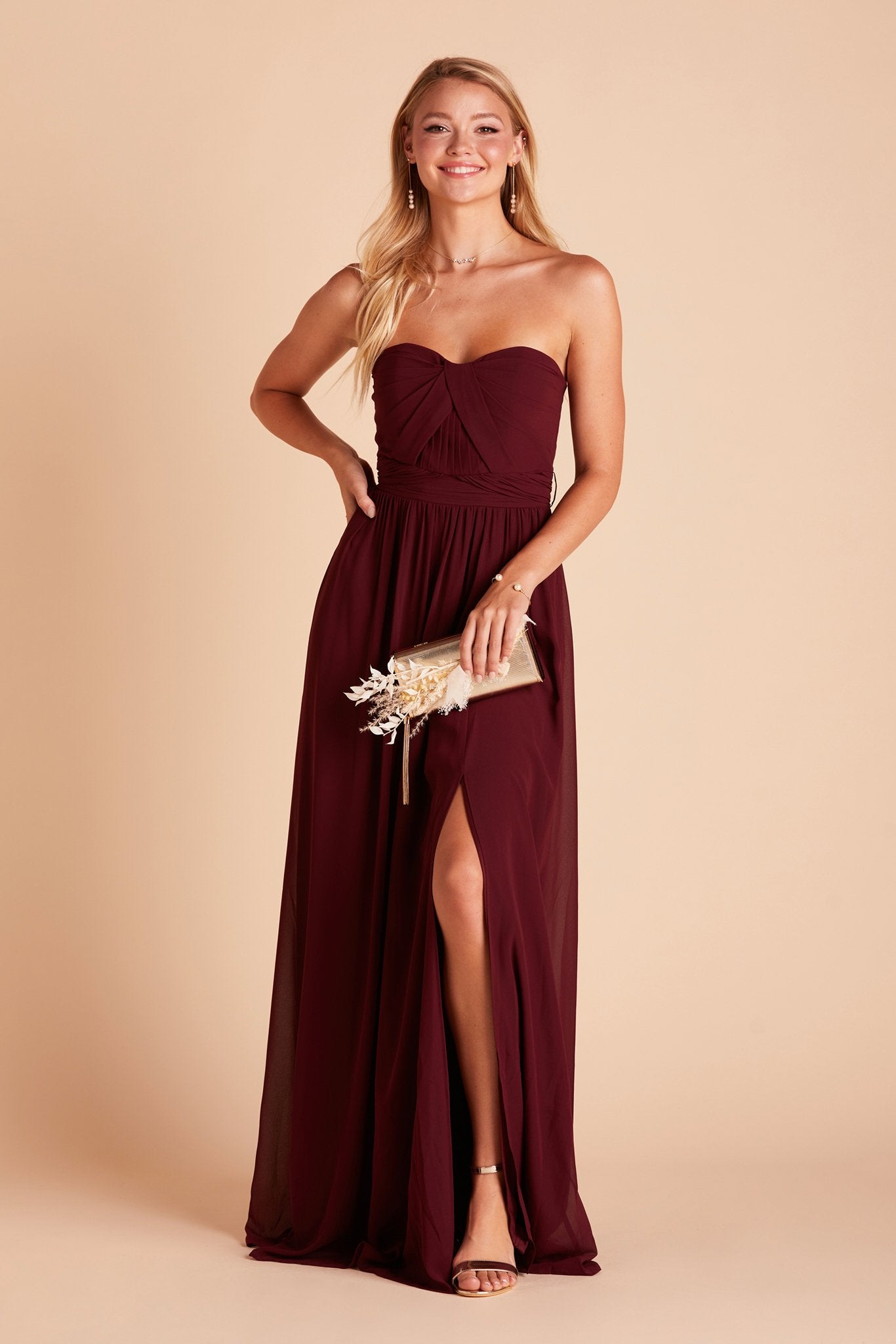 Convertible Bridesmaid Dress with Slit | Grace Cabernet