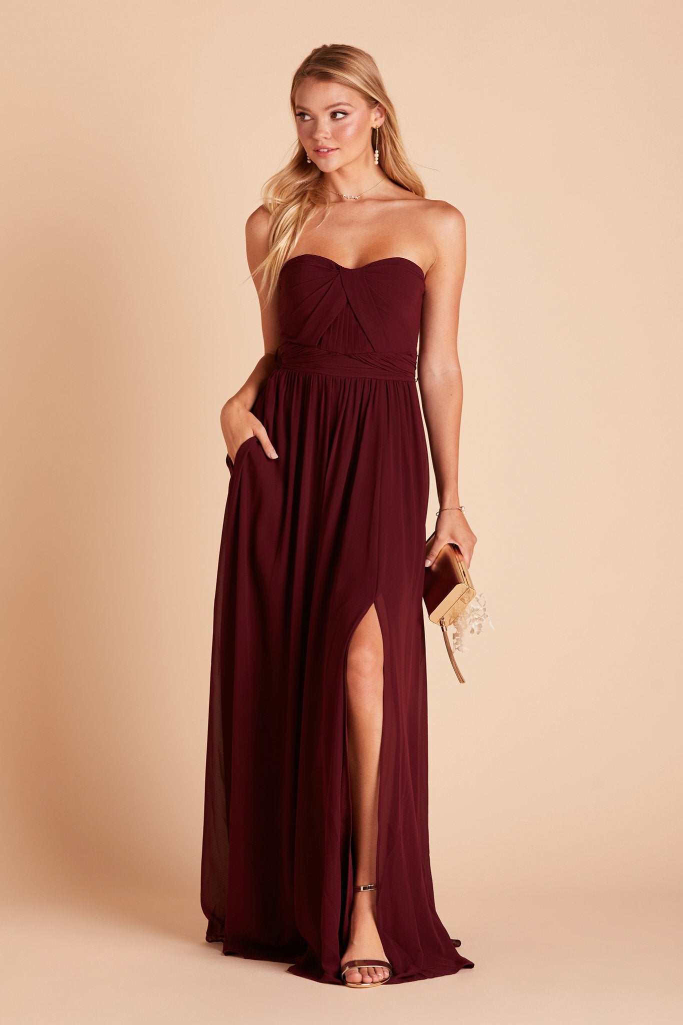 Convertible Bridesmaid Dress with Slit | Grace Cabernet