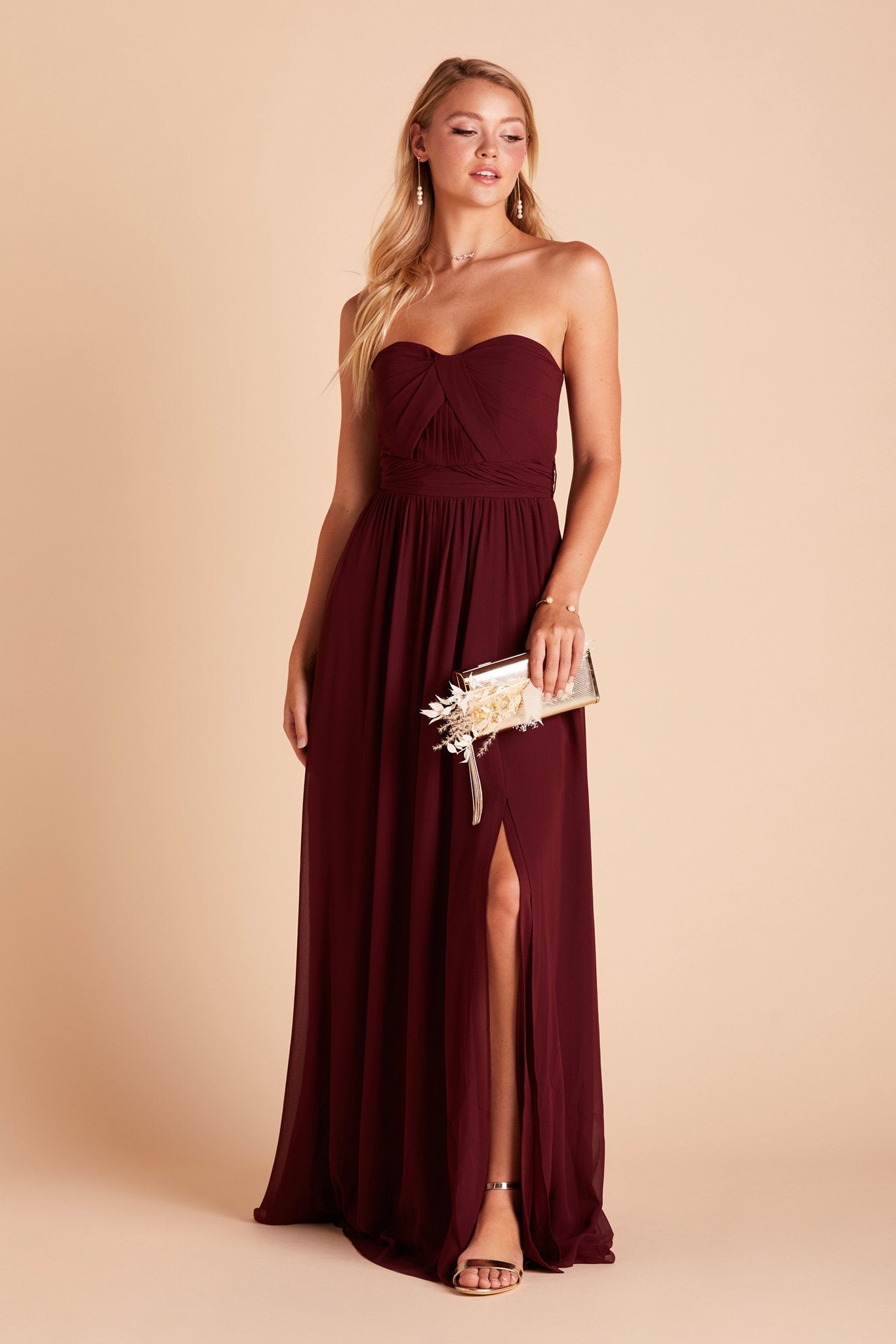 Convertible Bridesmaid Dress with Slit | Grace Cabernet