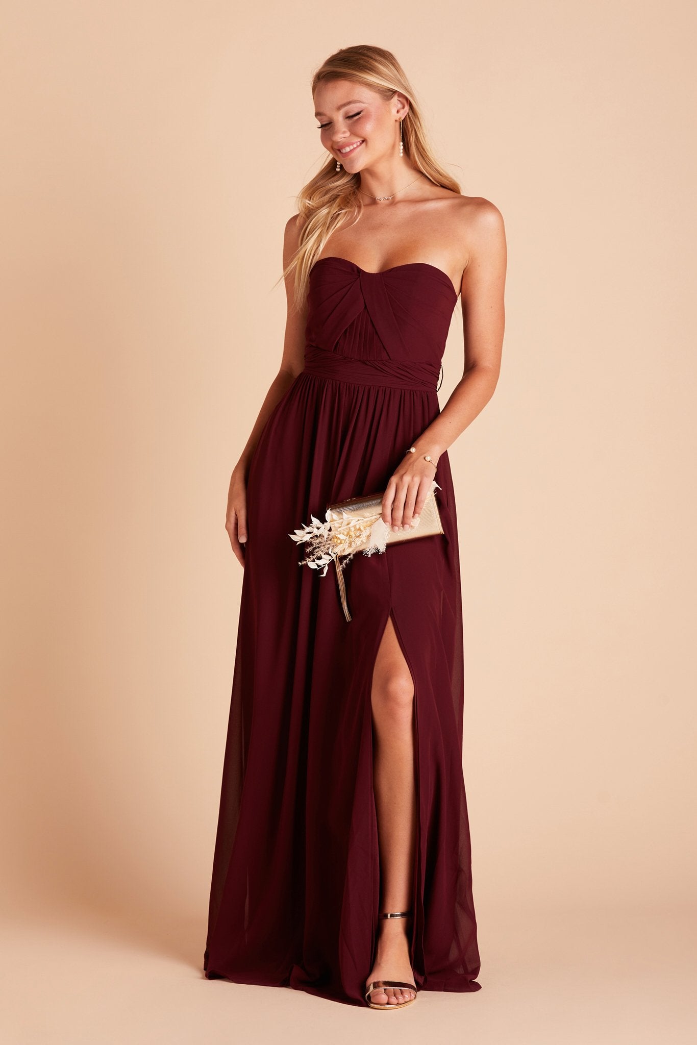Convertible Bridesmaid Dress with Slit | Grace Cabernet