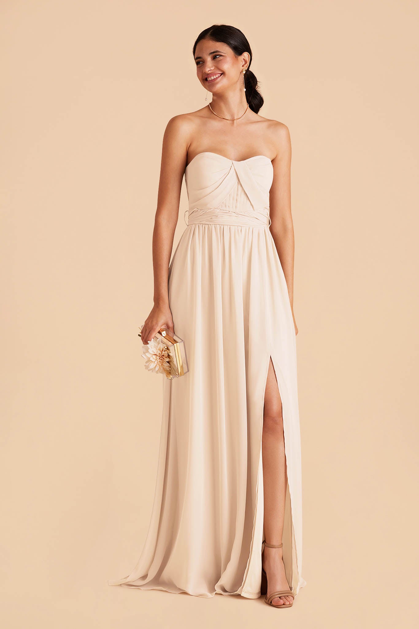 Convertible Bridesmaid Dress with Slit | Grace Champagne