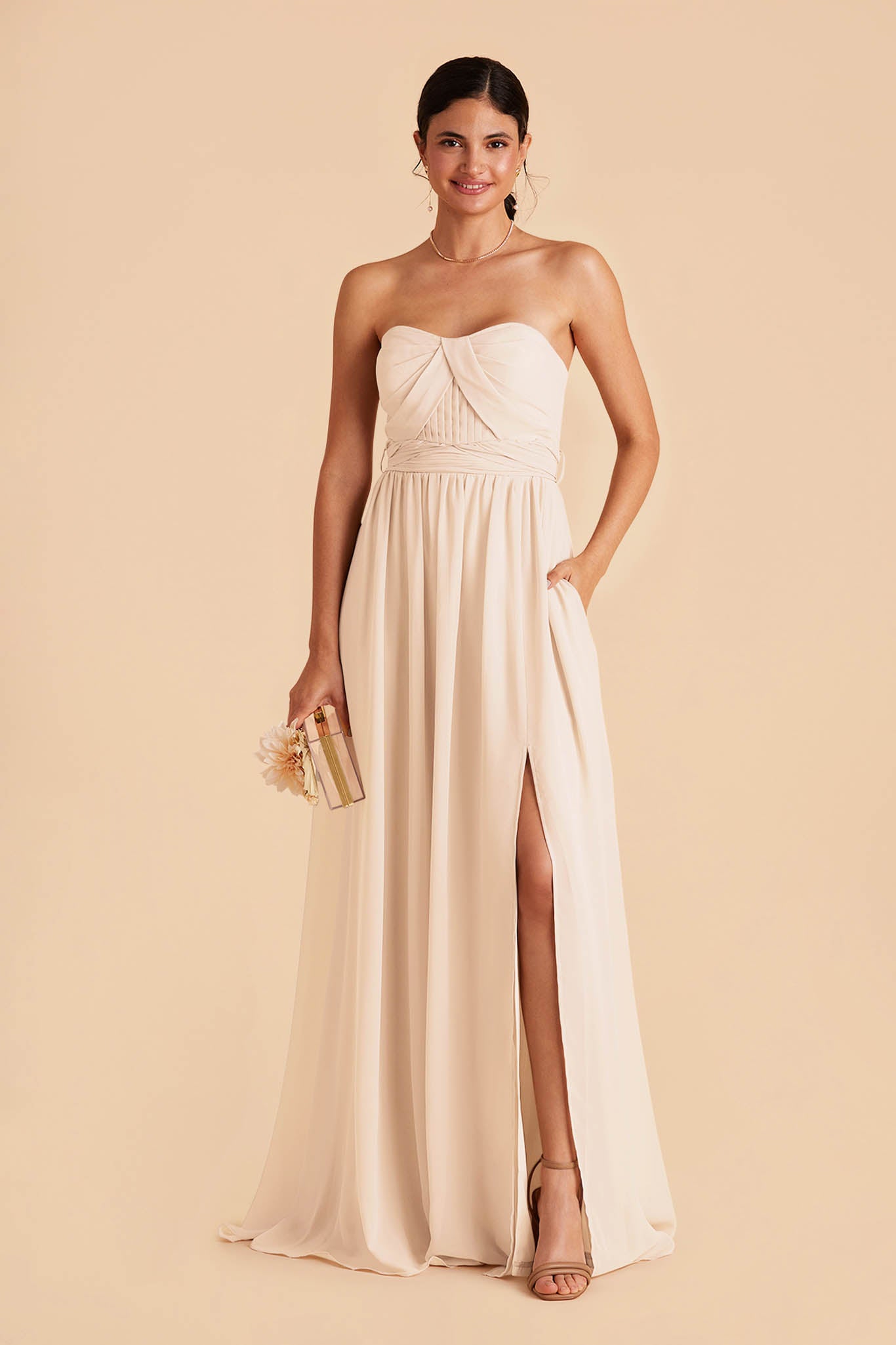 Convertible Bridesmaid Dress with Slit | Grace Champagne