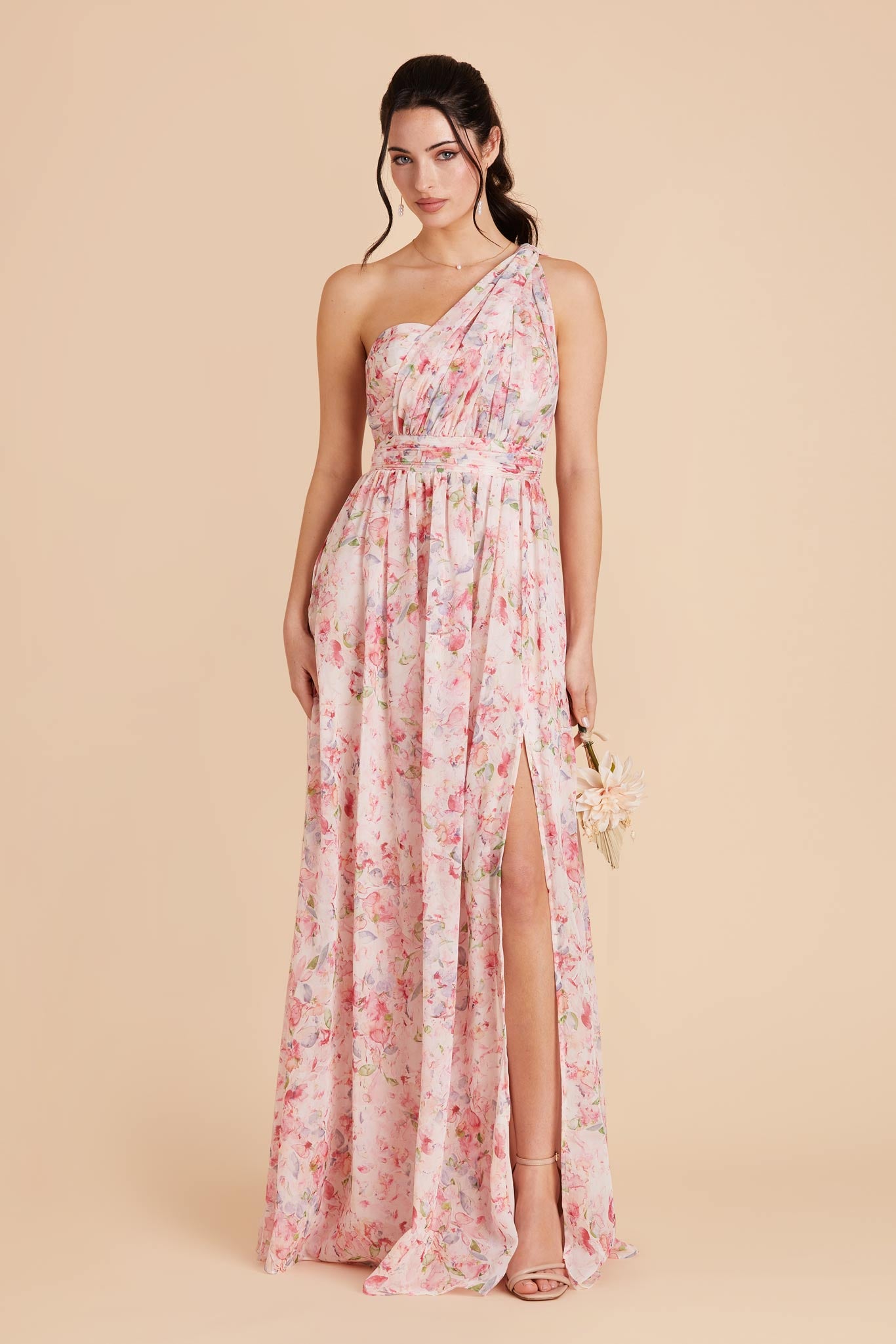 Convertible Bridesmaid Dress with Slit - Pink Falling Petals