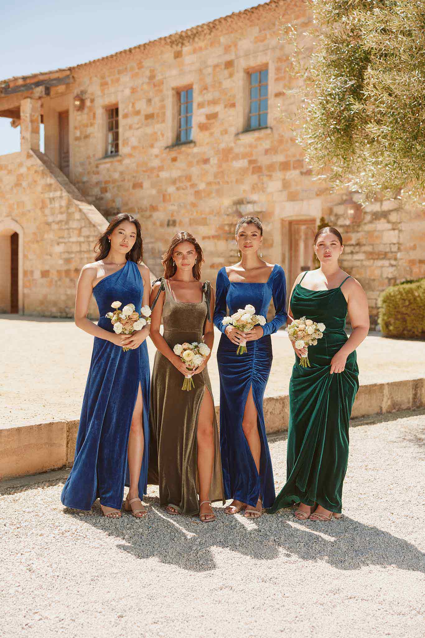 Stretch Velvet Bridesmaid Dress with Ribbons | Alex Olive