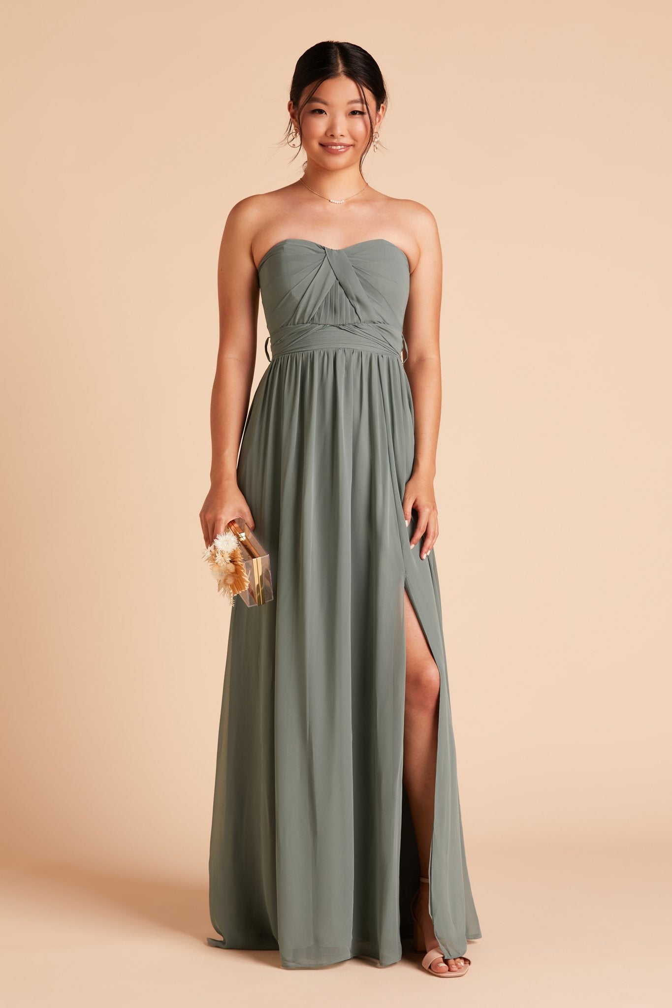 Convertible Bridesmaid Dress with Slit | Grace in Sea Glass