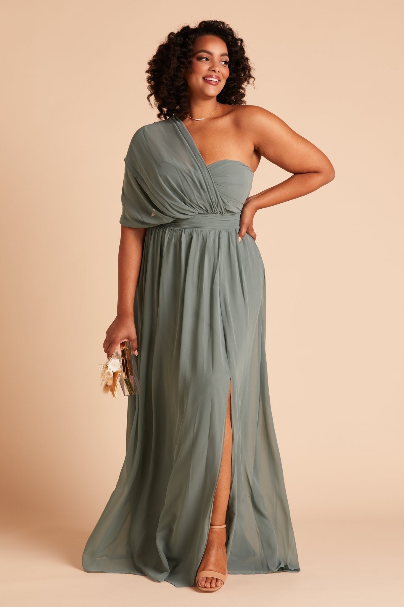 Convertible Bridesmaid Dress with Slit | Grace in Sea Glass