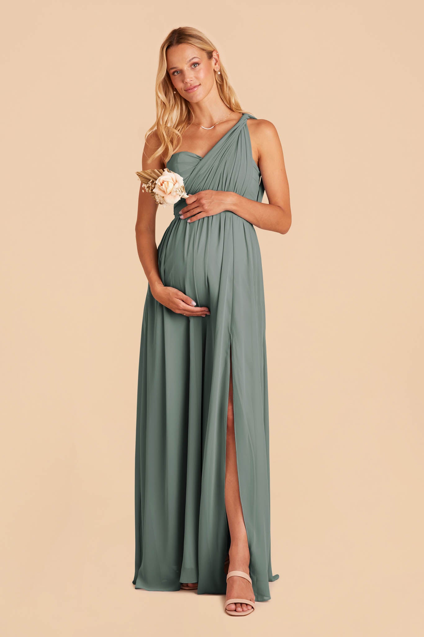 Convertible Bridesmaid Dress with Slit | Grace in Sea Glass