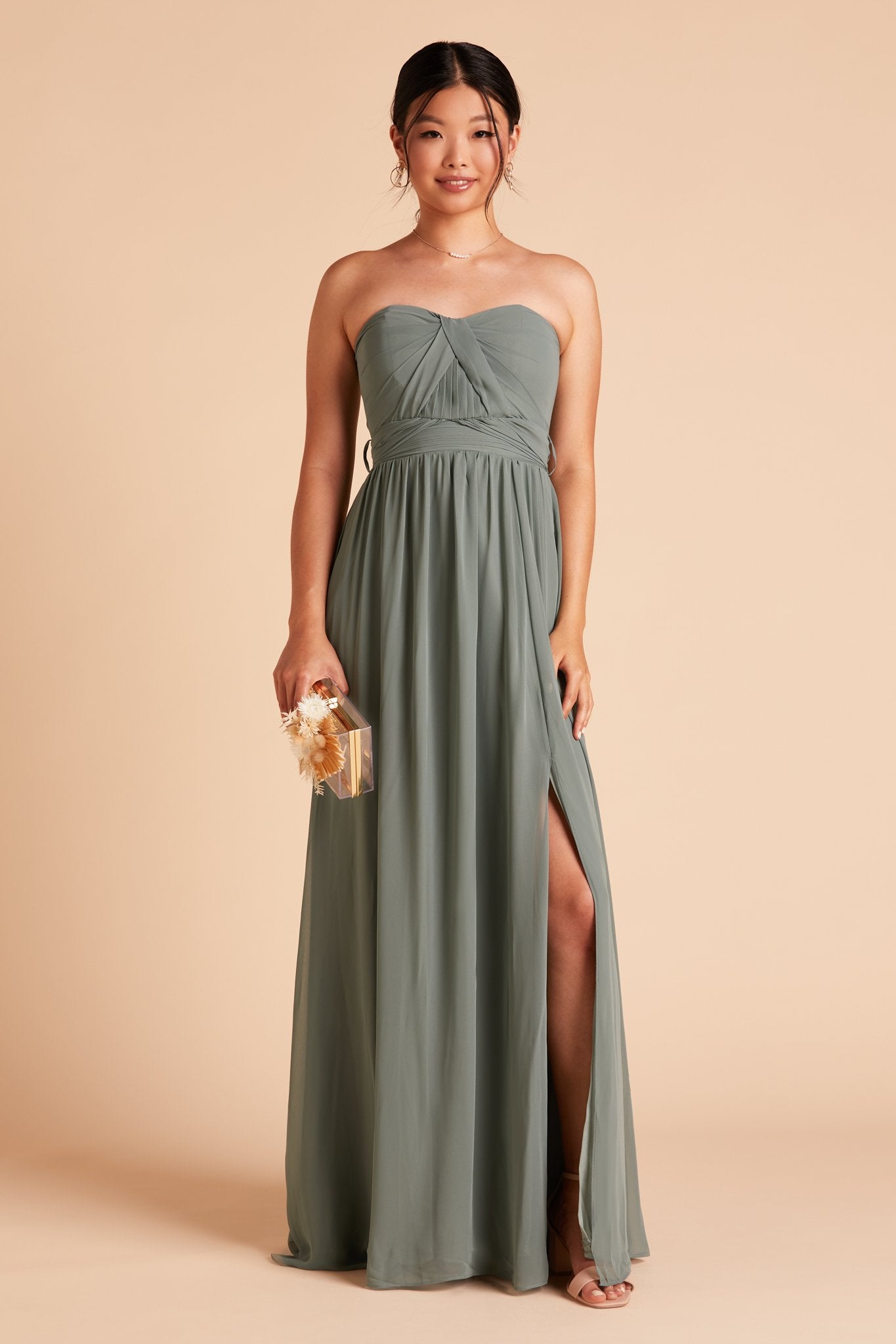 Convertible Bridesmaid Dress with Slit | Grace in Sea Glass