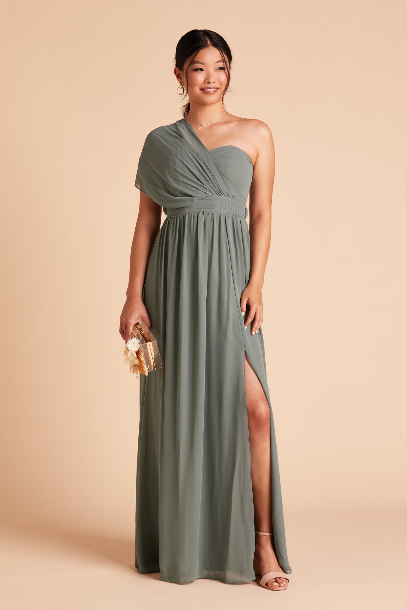 Convertible Bridesmaid Dress with Slit | Grace in Sea Glass