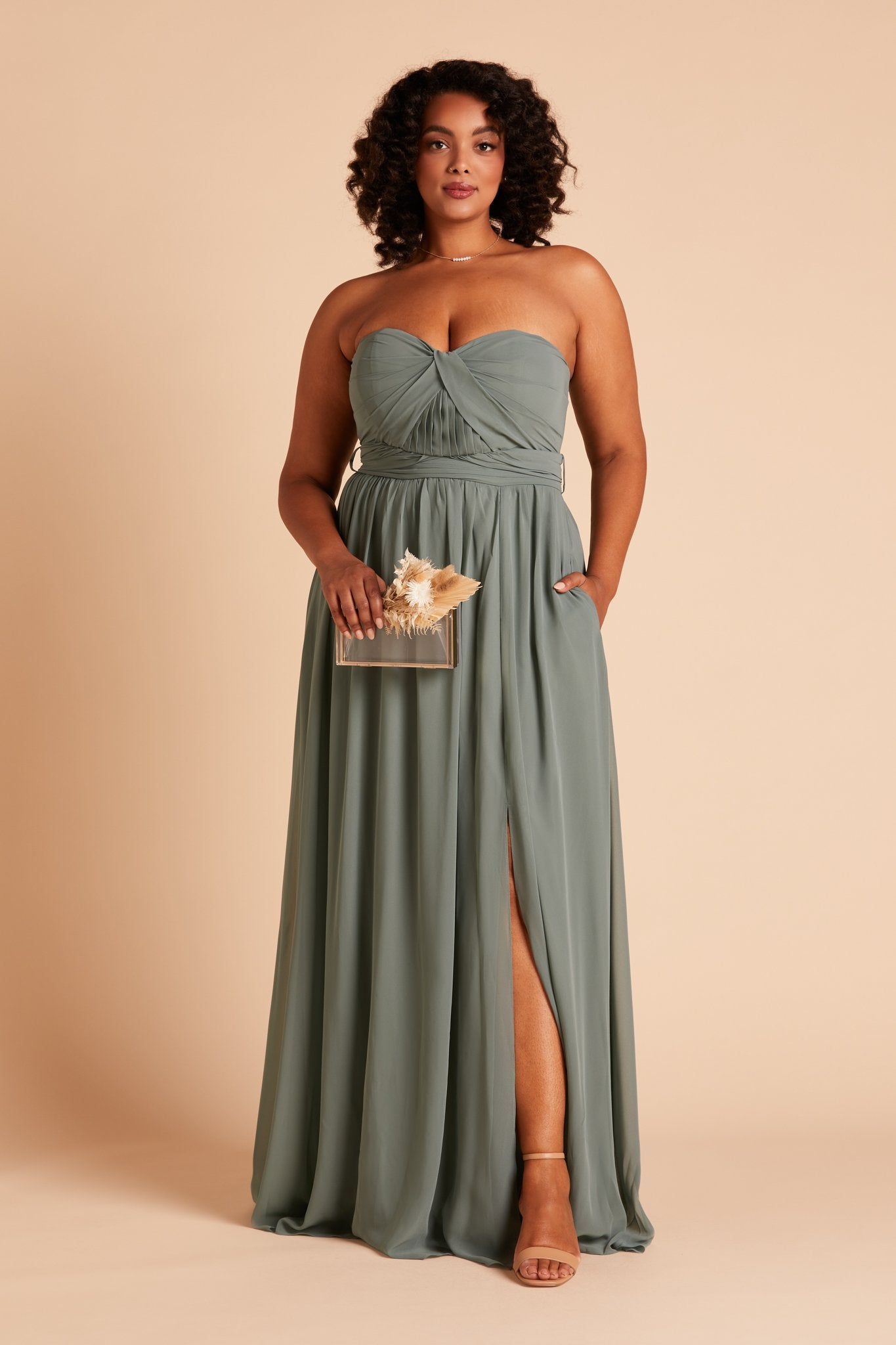 Convertible Bridesmaid Dress with Slit | Grace in Sea Glass