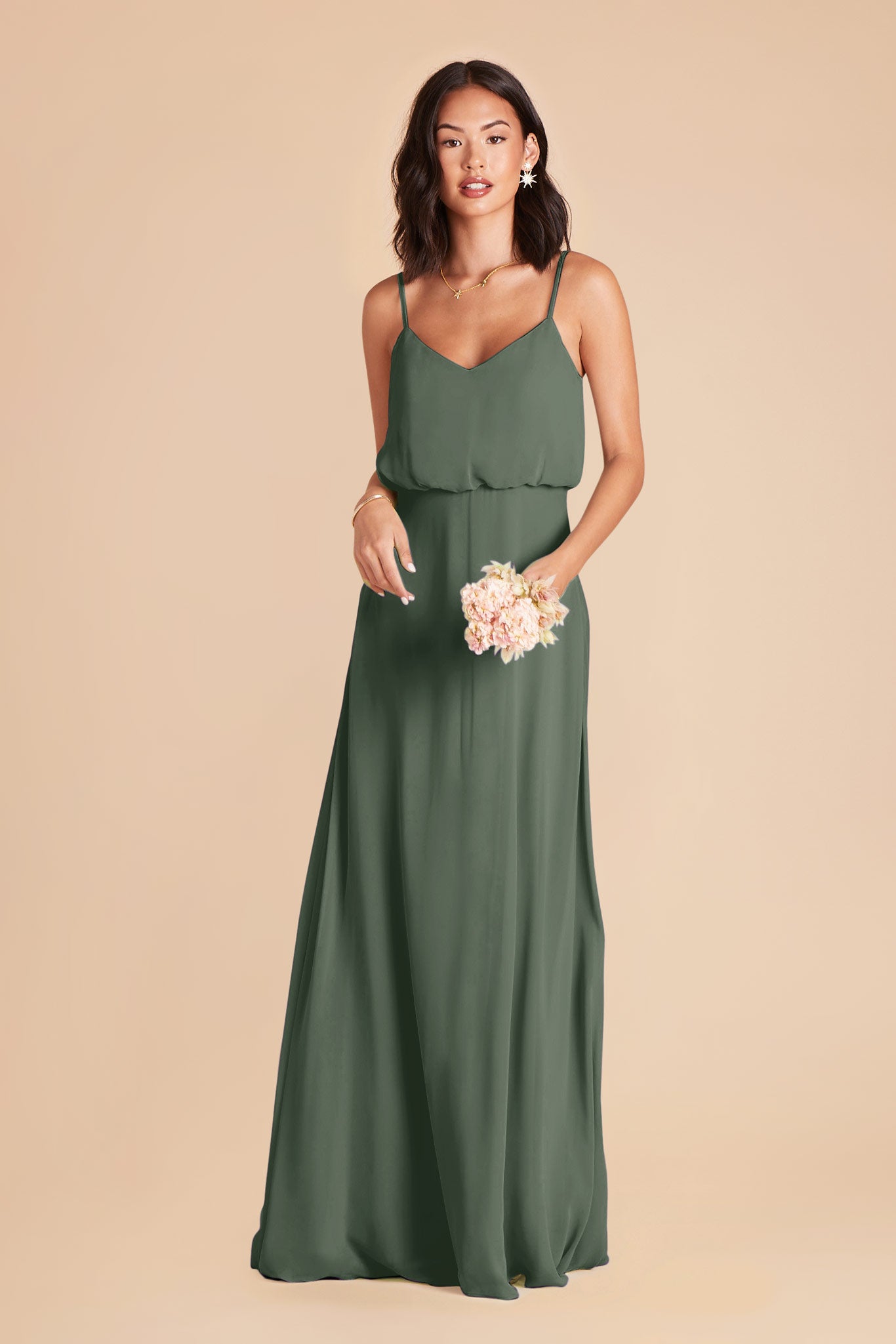 Classic Blouson Bridesmaid Dress in Eucalyptus | Gwennie