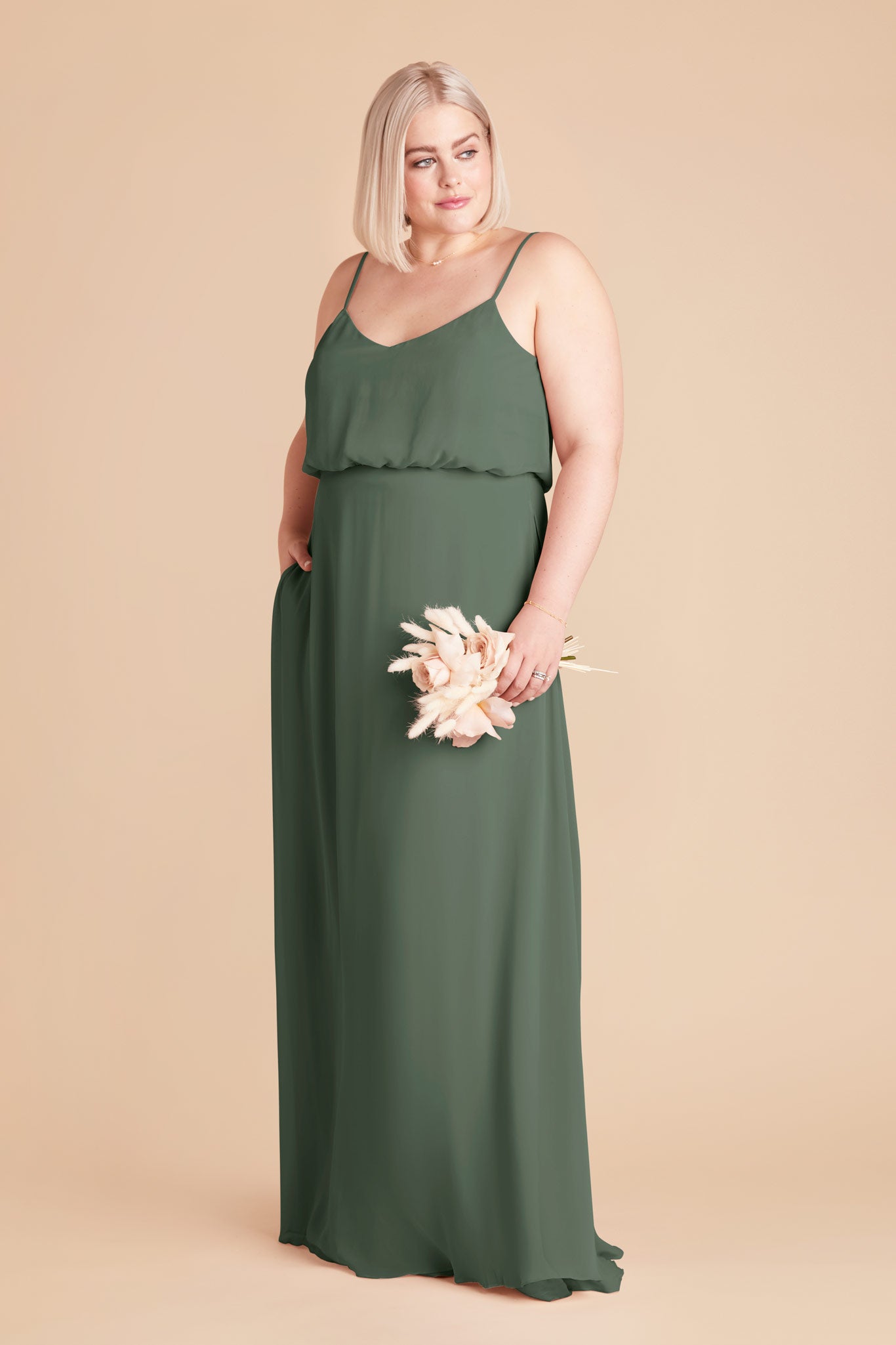 Classic Blouson Bridesmaid Dress in Eucalyptus | Gwennie