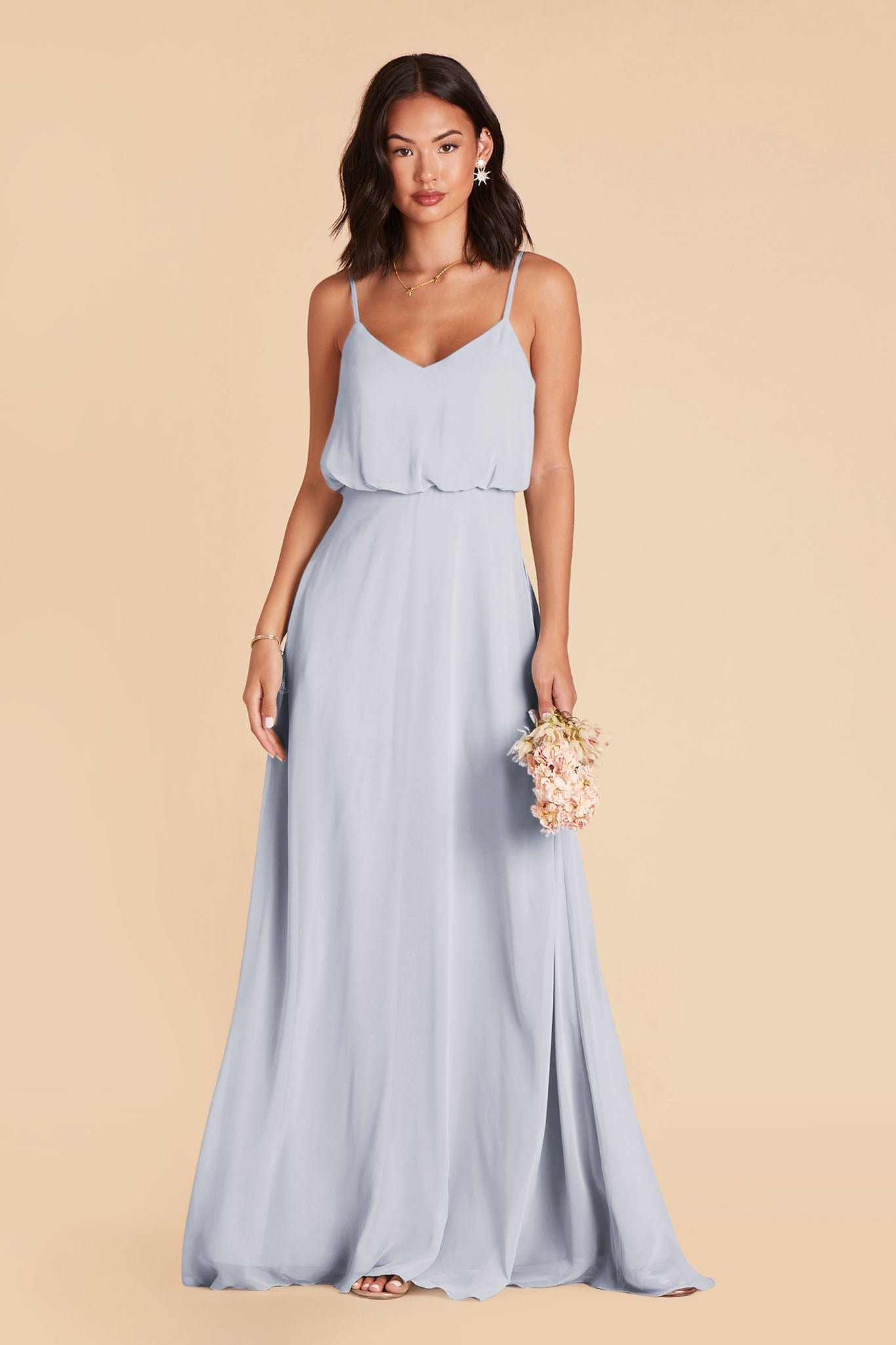 Classic Blouson Bridesmaid Dress in Ice Blue | Gwennie