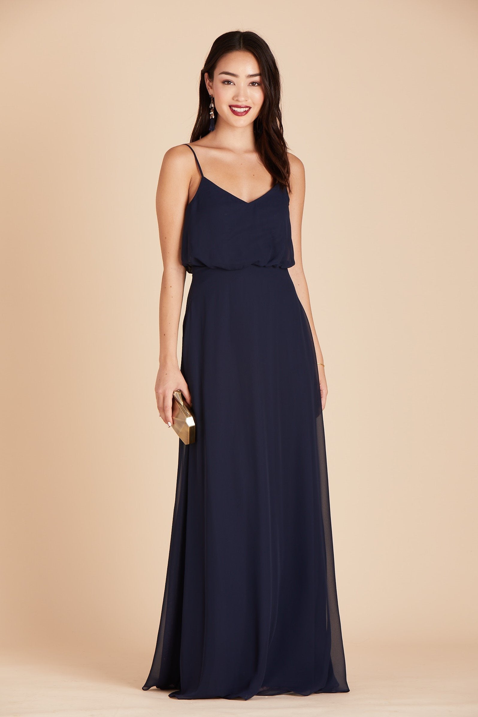 Classic Blouson Bridesmaid Dress in Navy | Gwennie