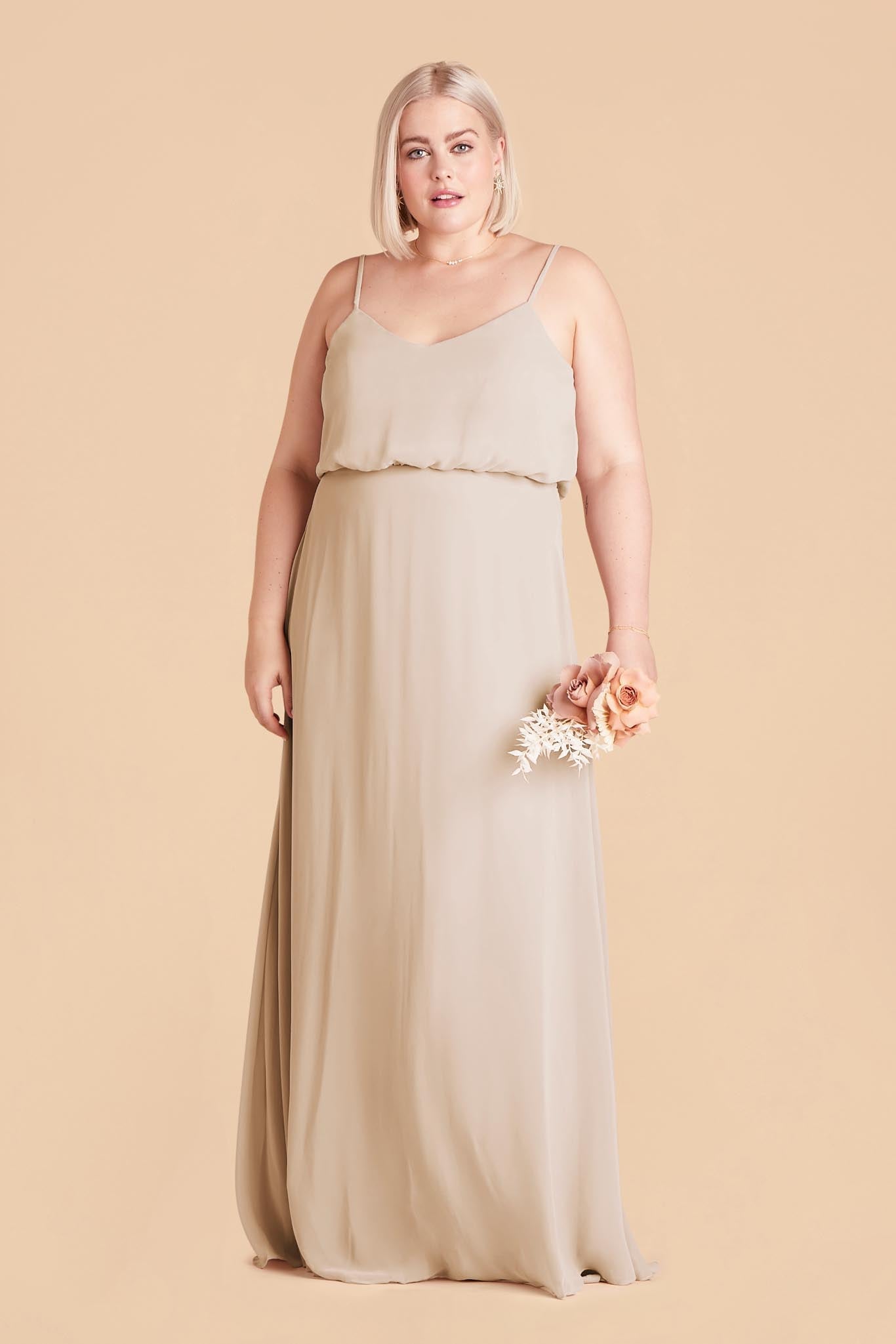 Classic Blouson Bridesmaid Dress in Neutral Champagne | Gwennie