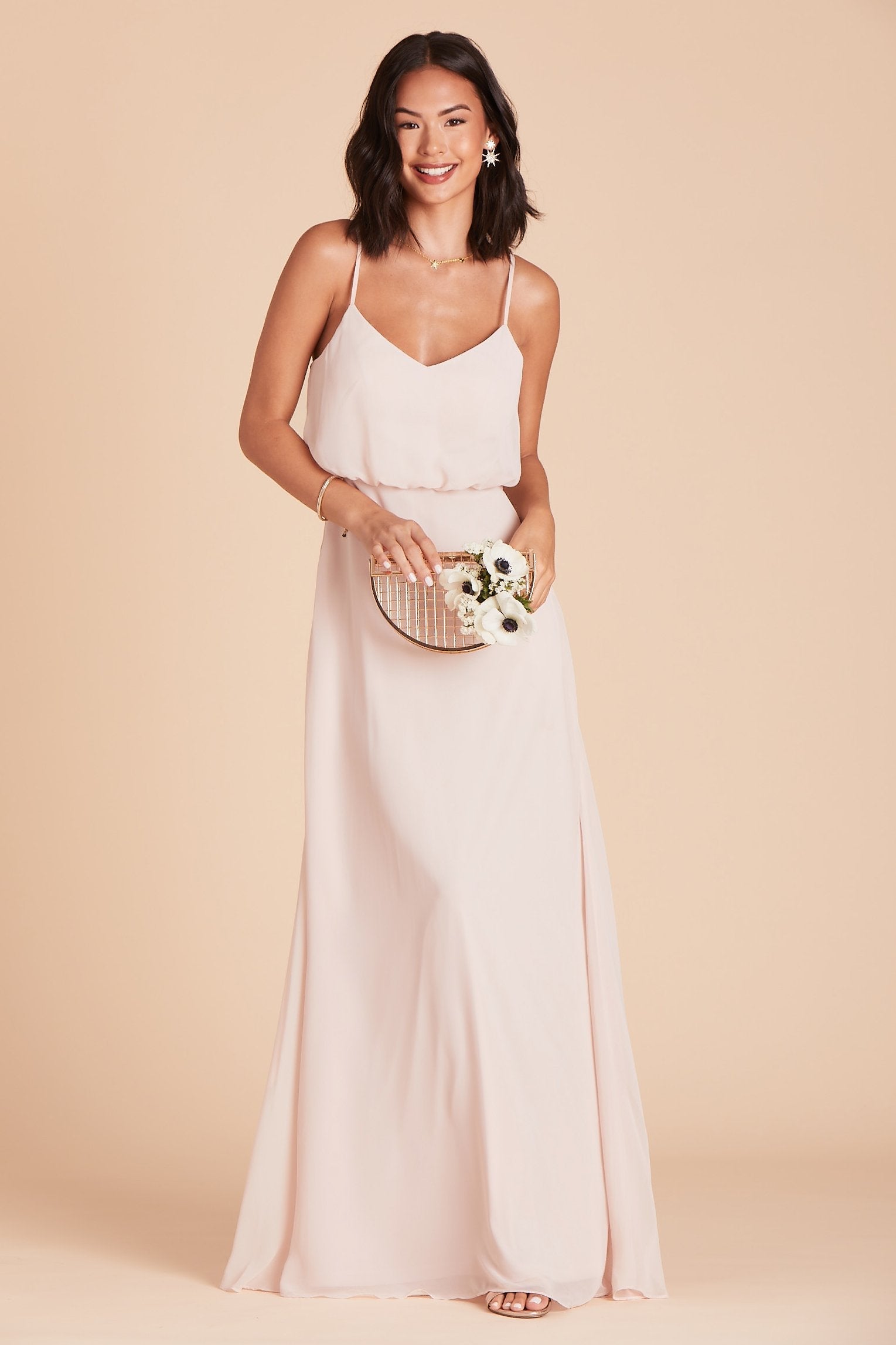 Classic Blouson Bridesmaid Dress in Pale Blush | Gwennie