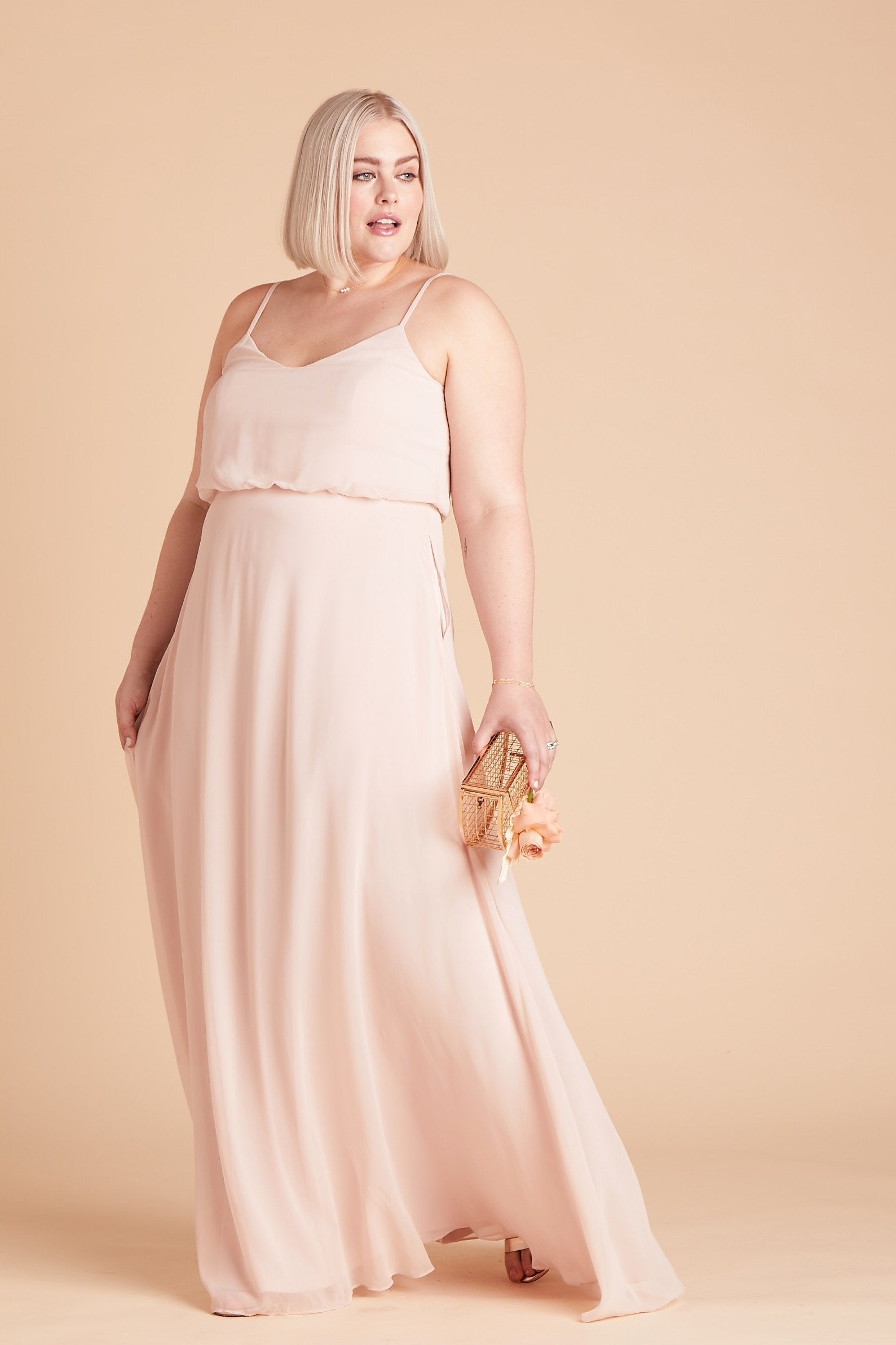 Classic Blouson Bridesmaid Dress in Pale Blush | Gwennie