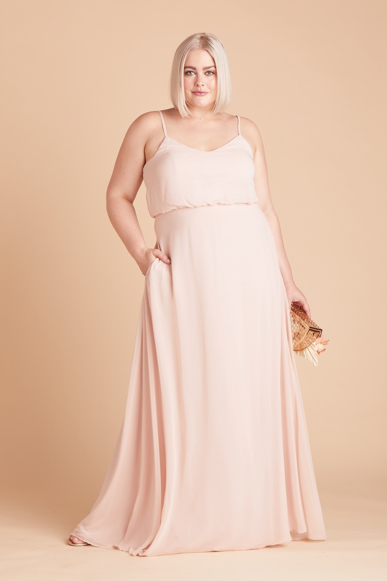 Classic Blouson Bridesmaid Dress in Pale Blush | Gwennie
