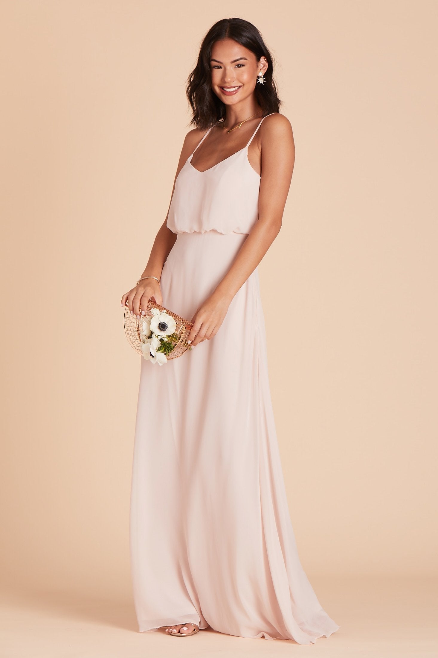 Classic Blouson Bridesmaid Dress in Pale Blush | Gwennie