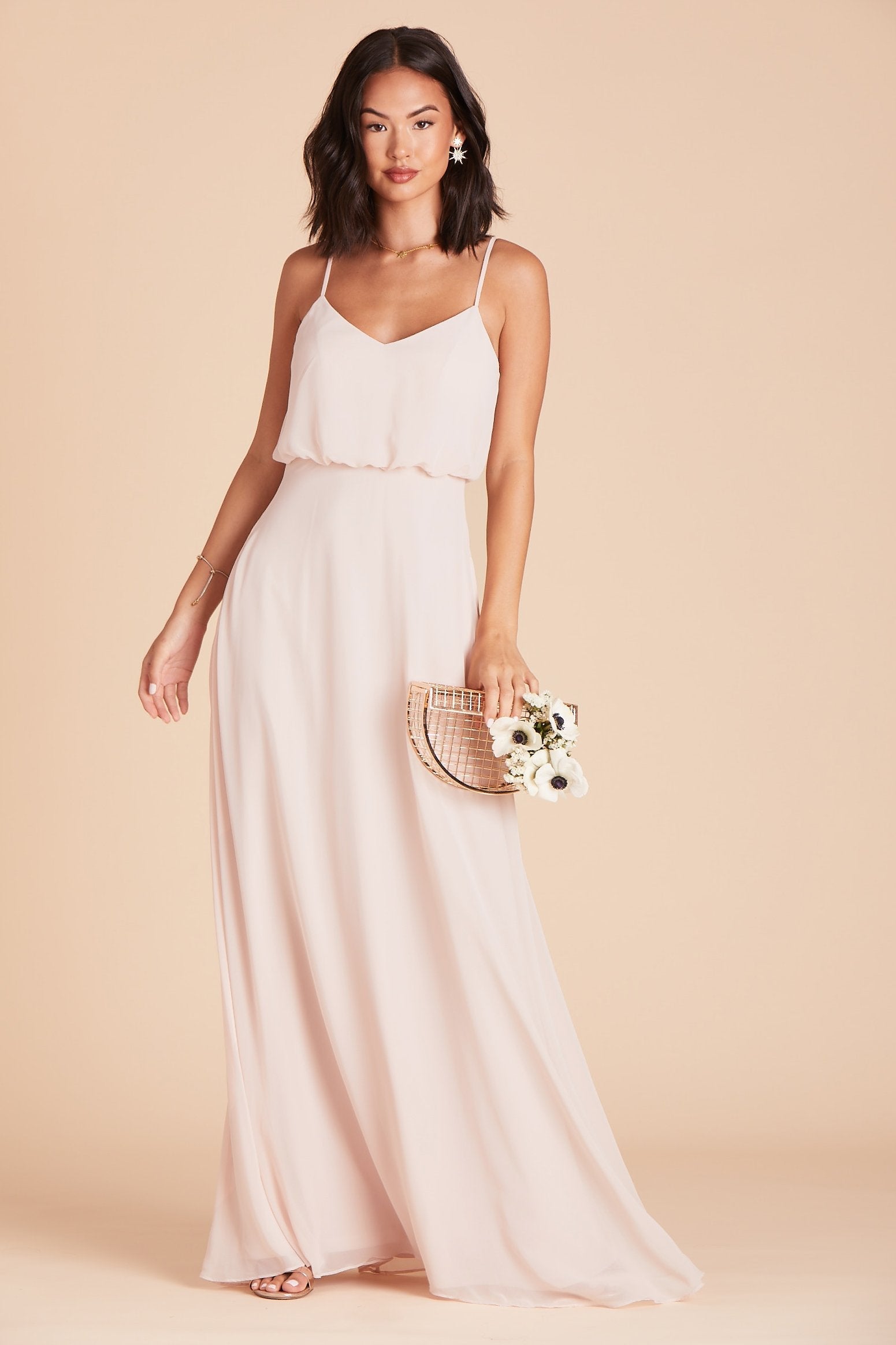 Classic Blouson Bridesmaid Dress in Pale Blush | Gwennie
