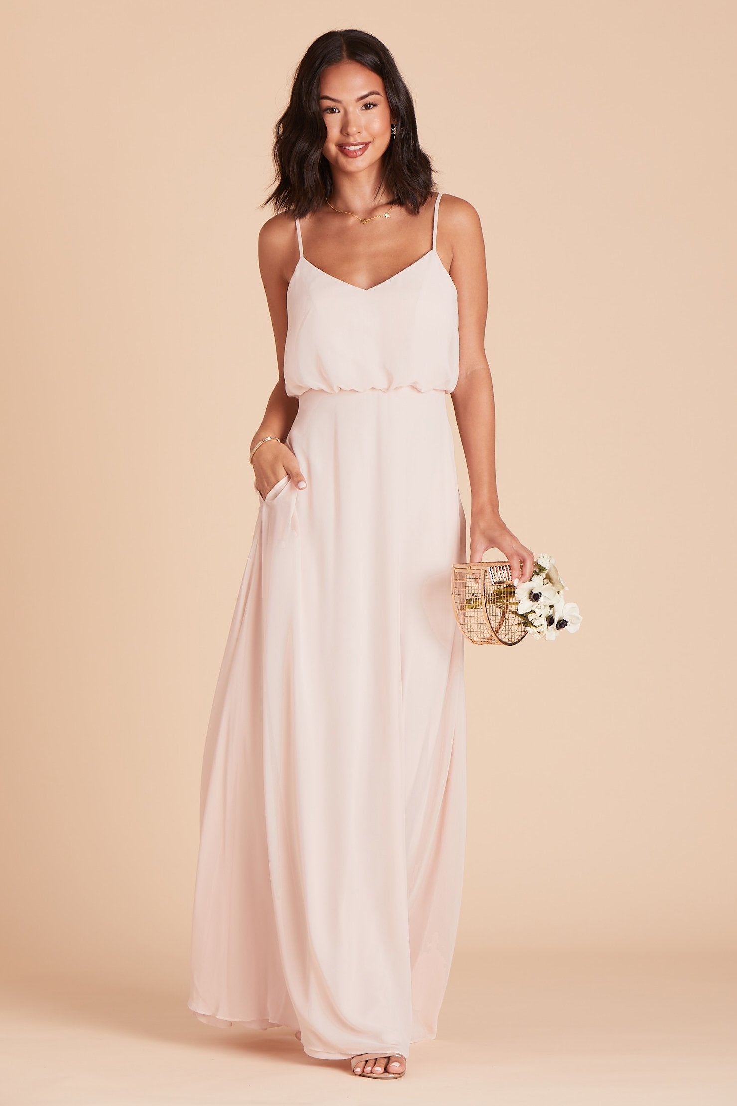 Classic Blouson Bridesmaid Dress in Pale Blush | Gwennie