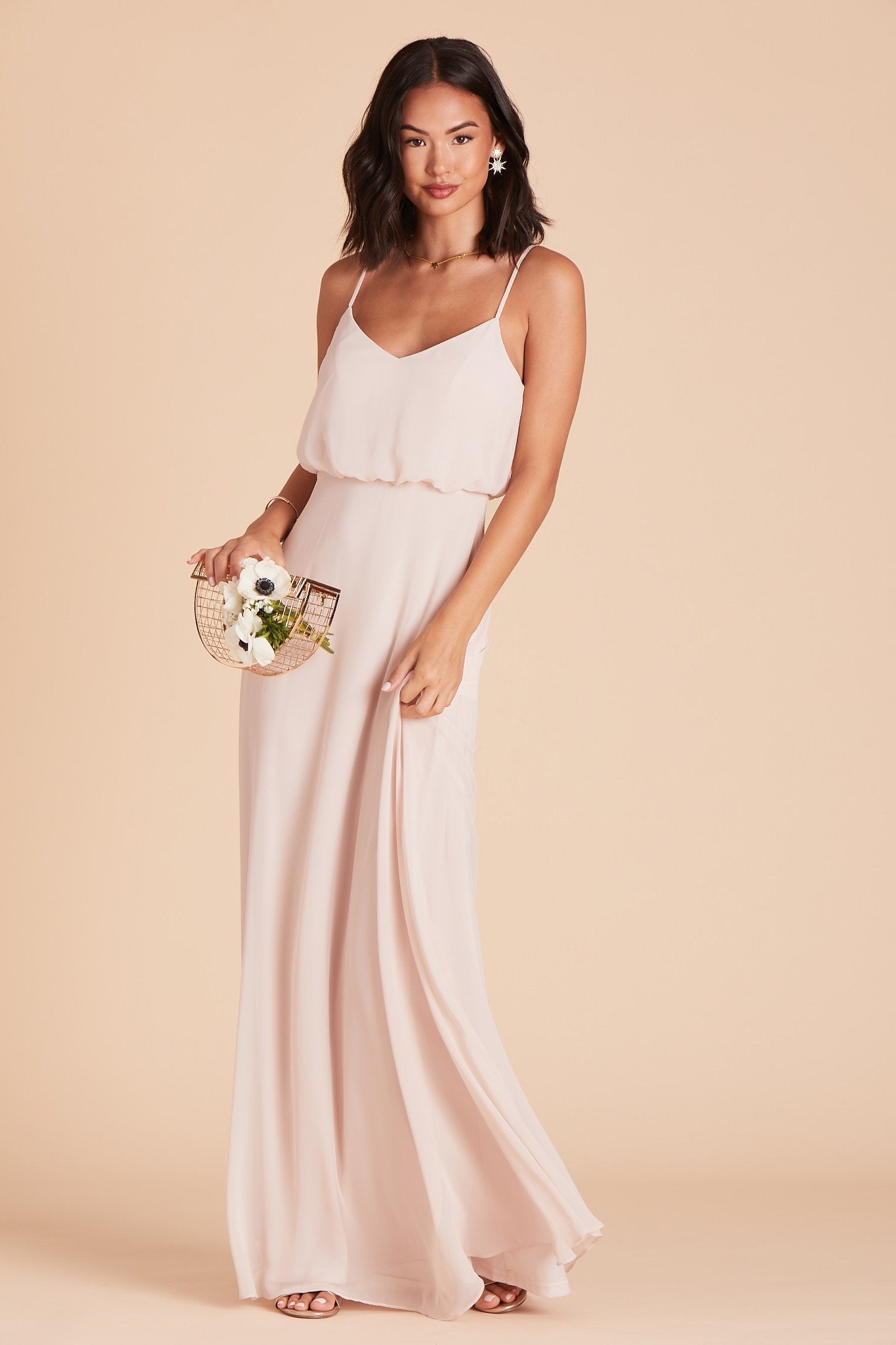 Classic Blouson Bridesmaid Dress in Pale Blush | Gwennie