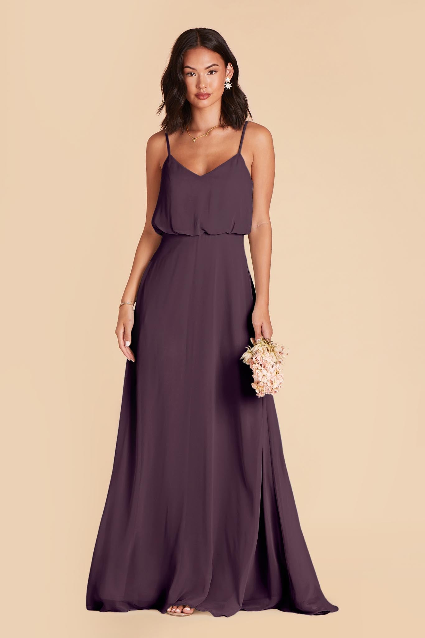 Classic Blouson Bridesmaid Dress in Plum | Gwennie