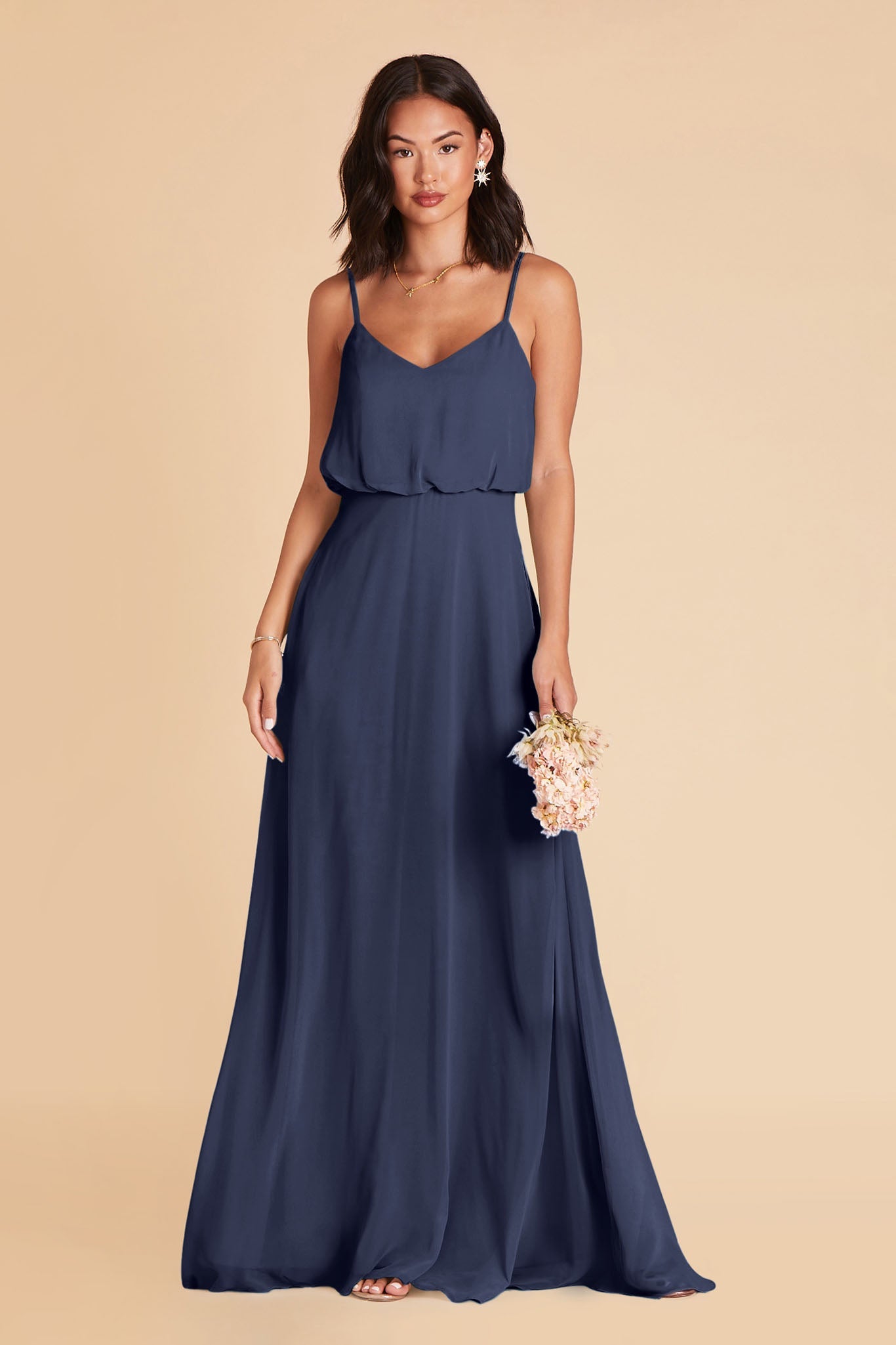 Classic Blouson Bridesmaid Dress in Slate Blue | Gwennie