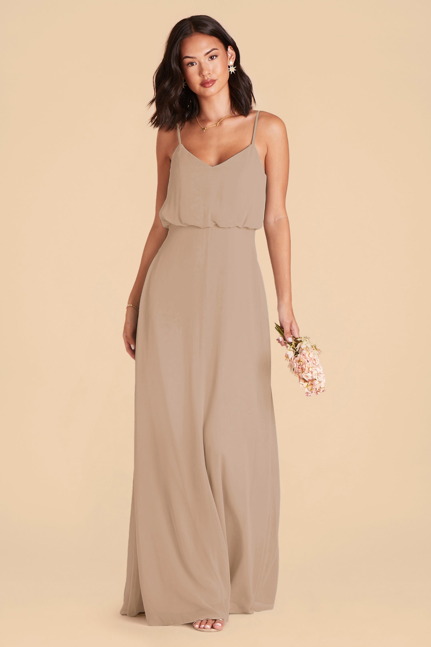 Classic Blouson Bridesmaid Dress in Taupe | Gwennie