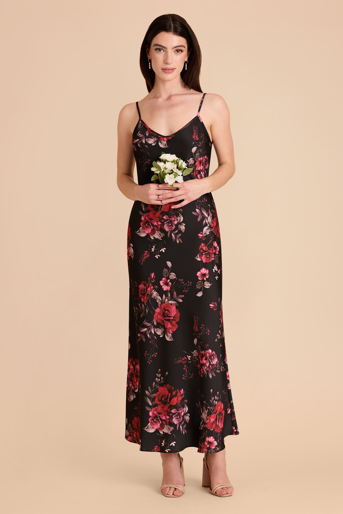 Matte Satin Slip Dress with V-Neck & A-Line Skirt | Fleurs D'Amour