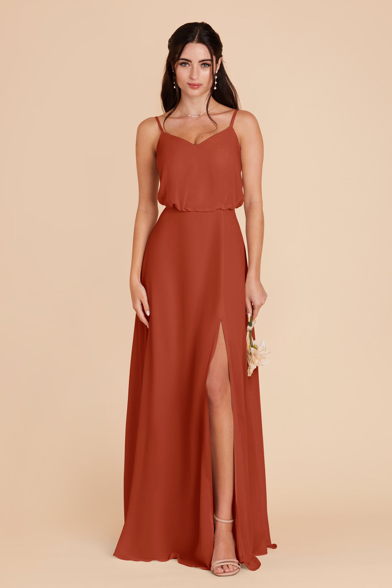 Classic Blouson Bridesmaid Dress with Slit | Gwennie Auburn