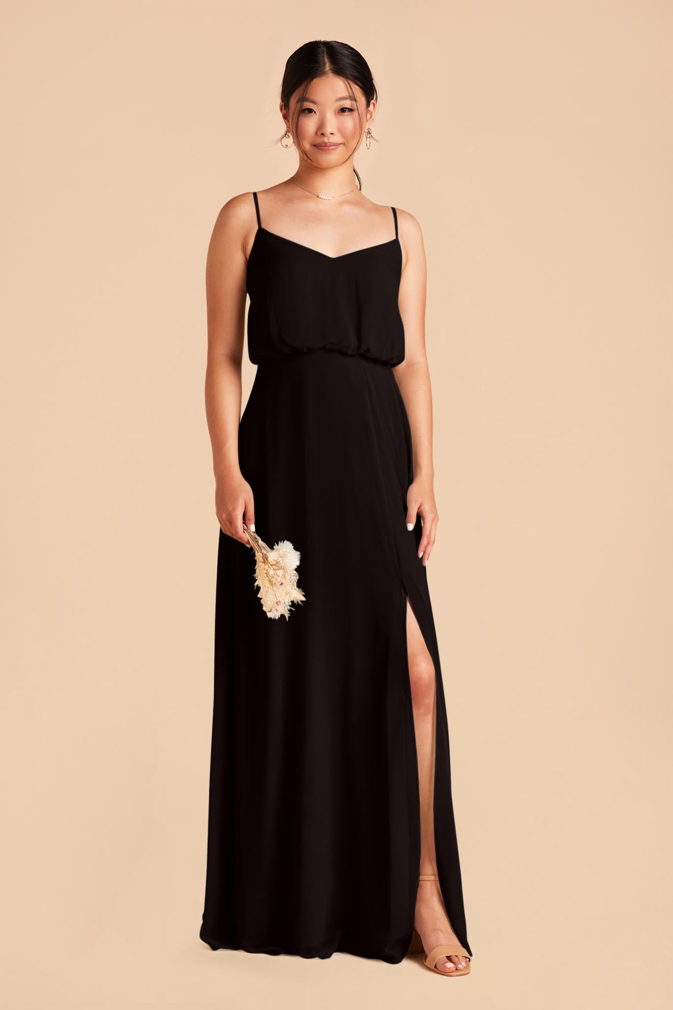 Classic Blouson Bridesmaid Dress with Slit | Gwennie Black