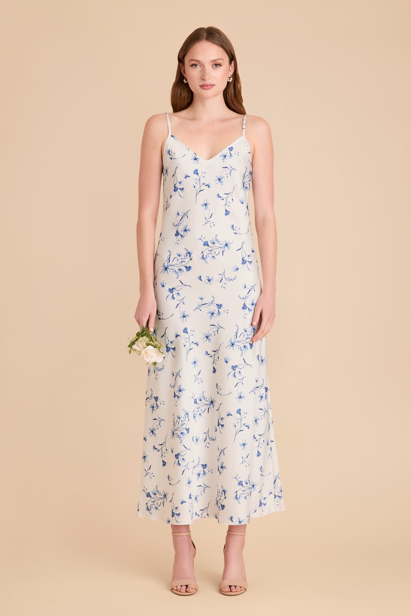 Matte Satin Slip Dress with V-Neck & A-Line Skirt | Alice Blue Le Fleur