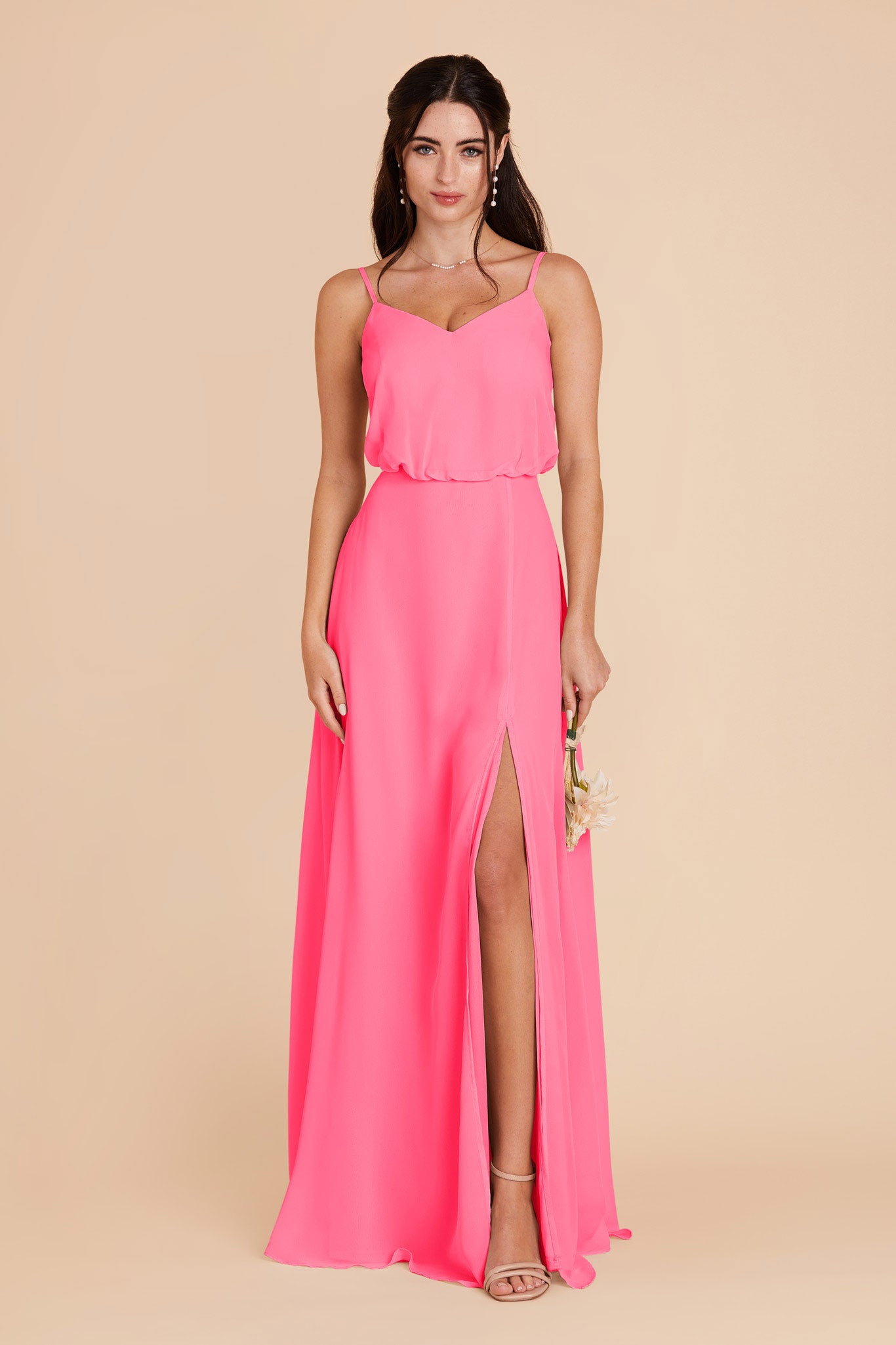 Blouson Bridesmaid Dress with Slit | Gwennie in Bon Bon Pink