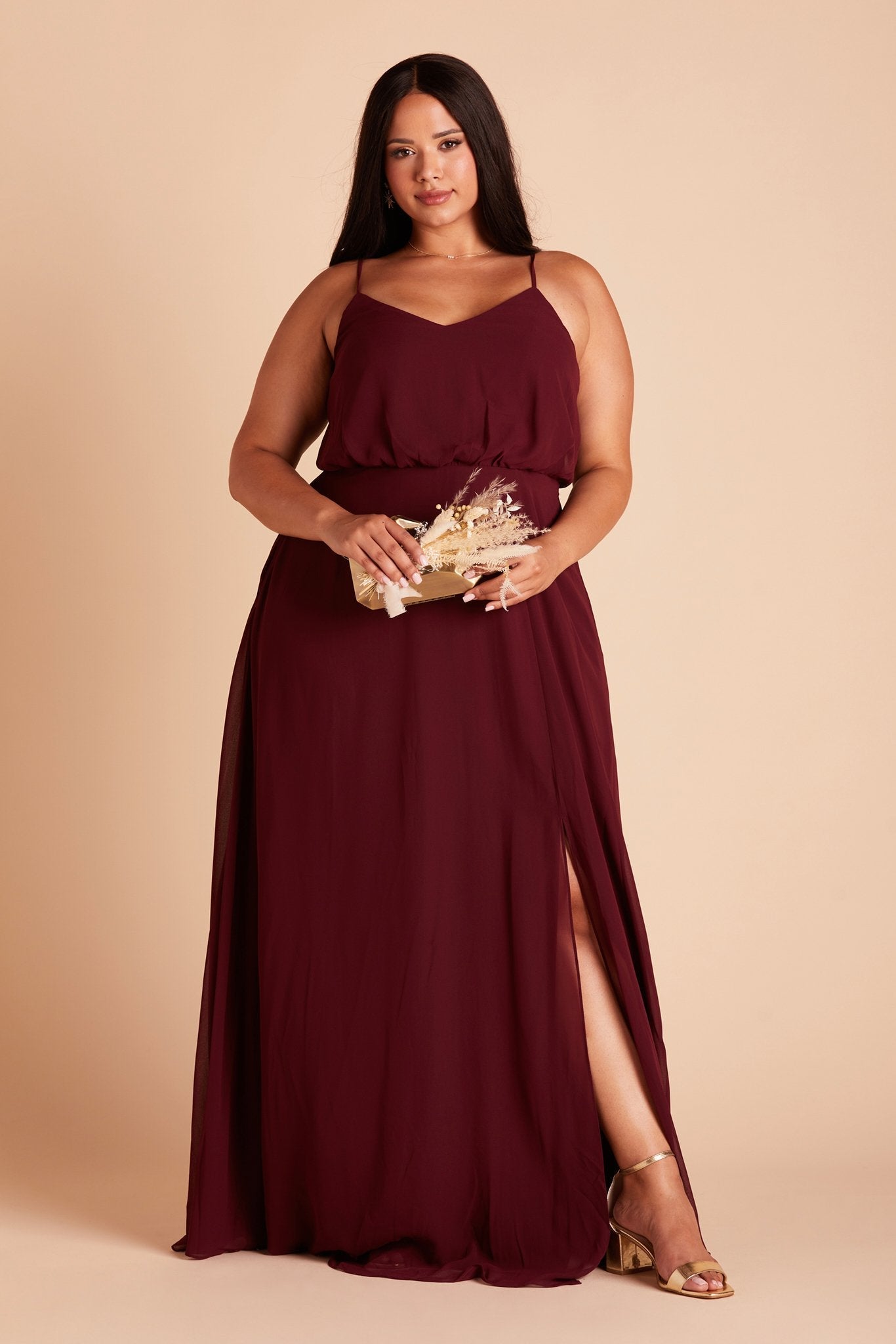 Blouson Bridesmaid Dress with Slit | Gwennie in Cabernet