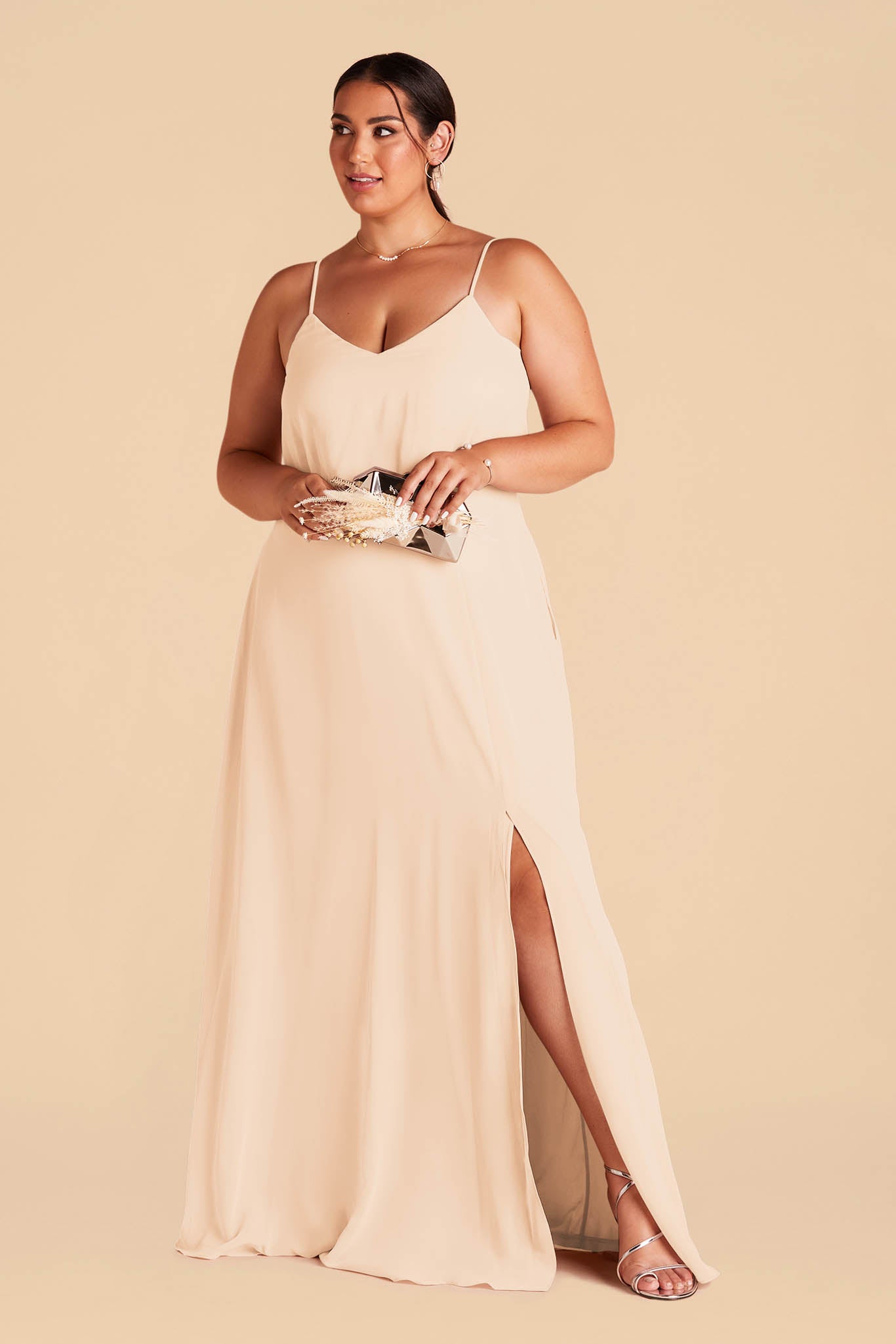 Blouson Bridesmaid Dress with Slit | Gwennie Champagne