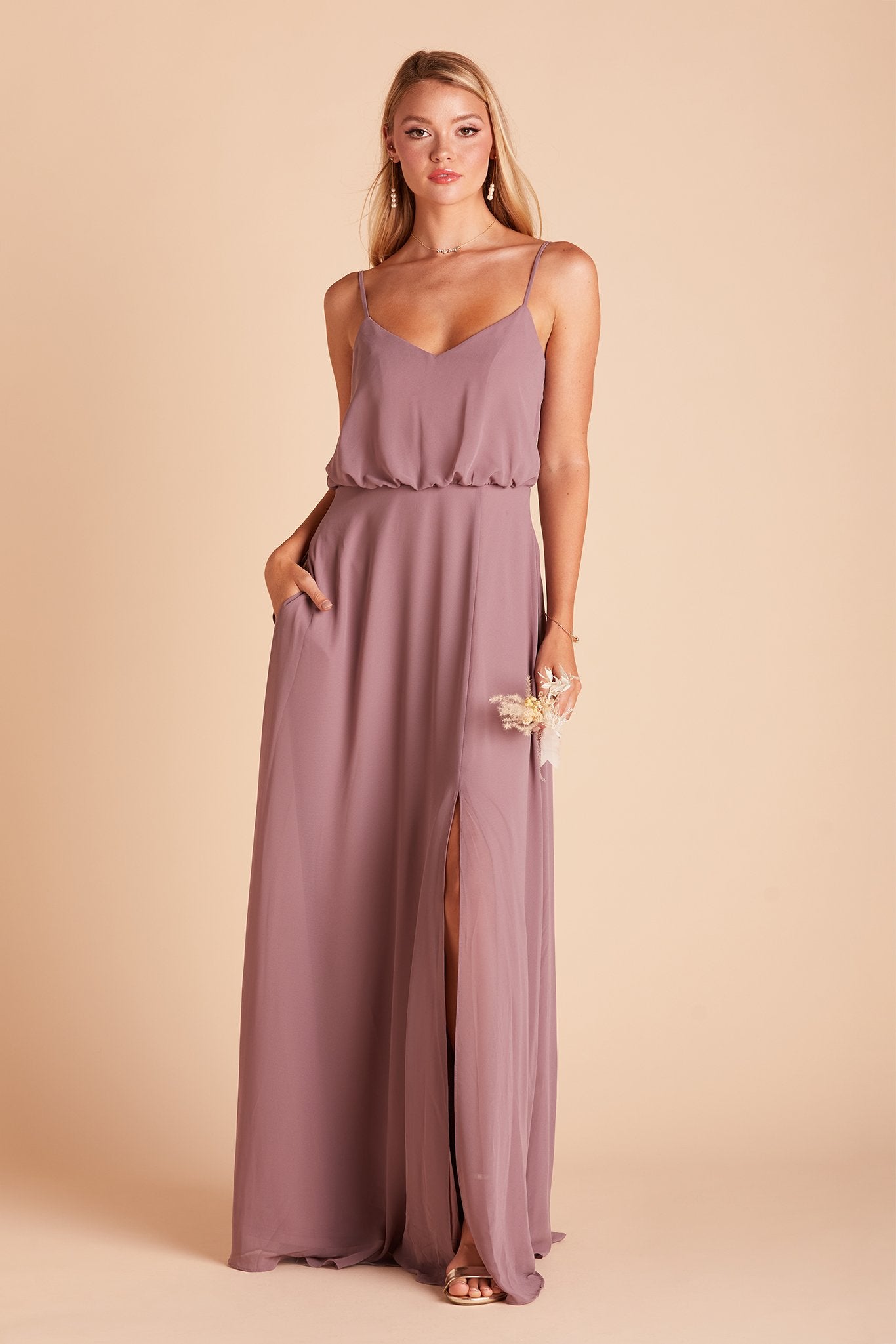 Blouson Bridesmaid Dress with Slit | Gwennie Dark Mauve