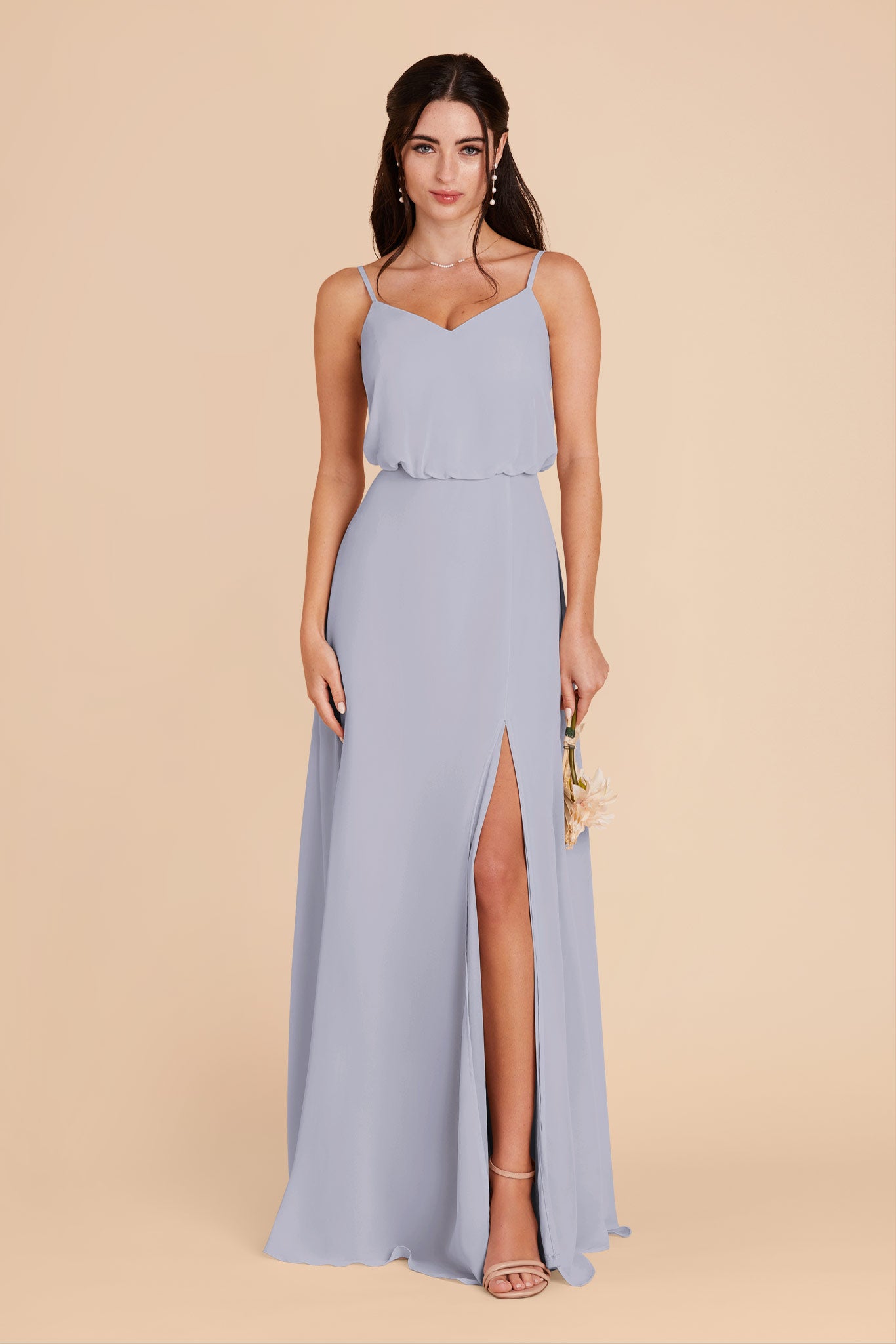 Blouson Bridesmaid Dress with Slit | Gwennie in Dusty Blue
