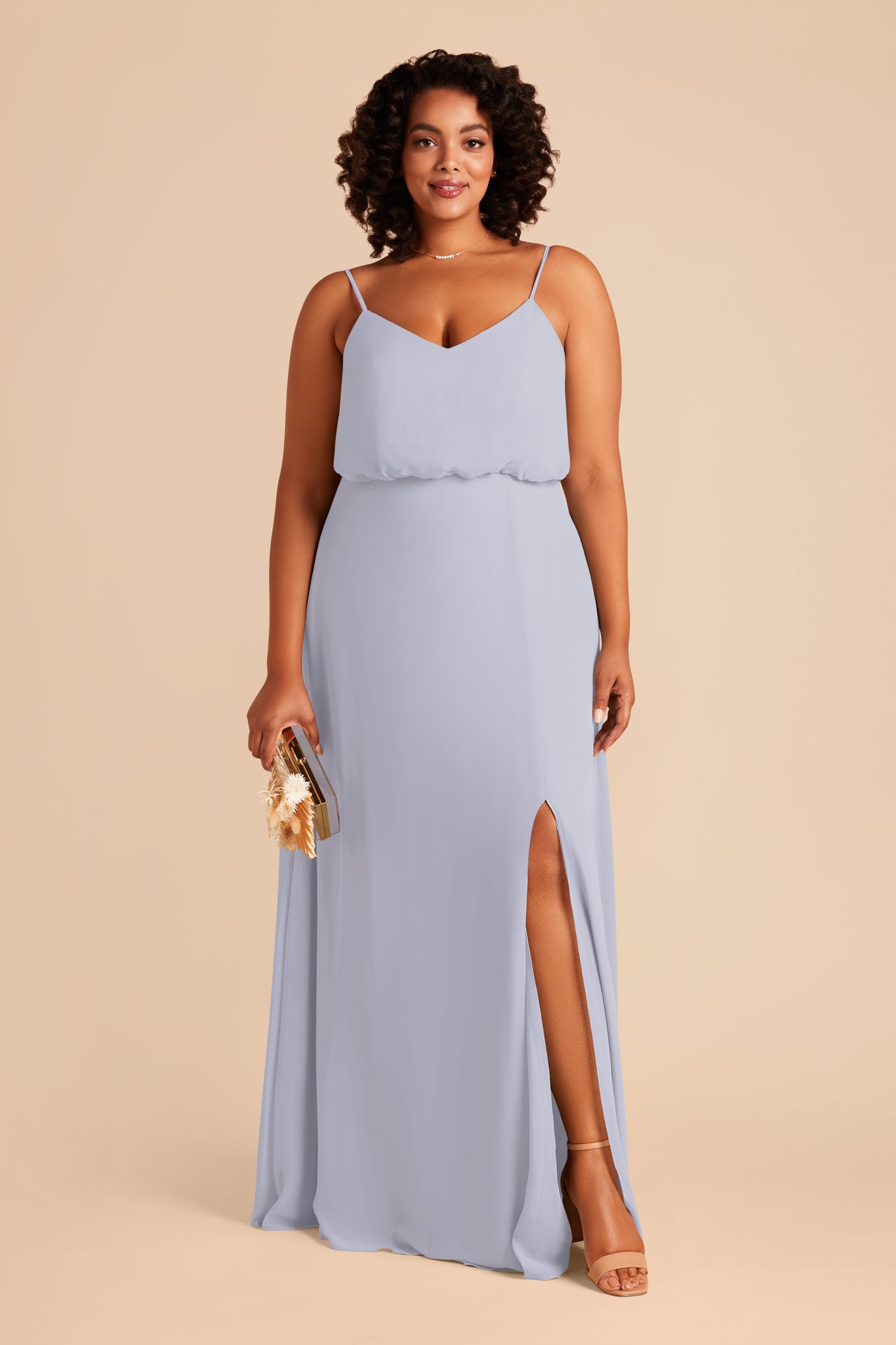 Blouson Bridesmaid Dress with Slit | Gwennie in Dusty Blue