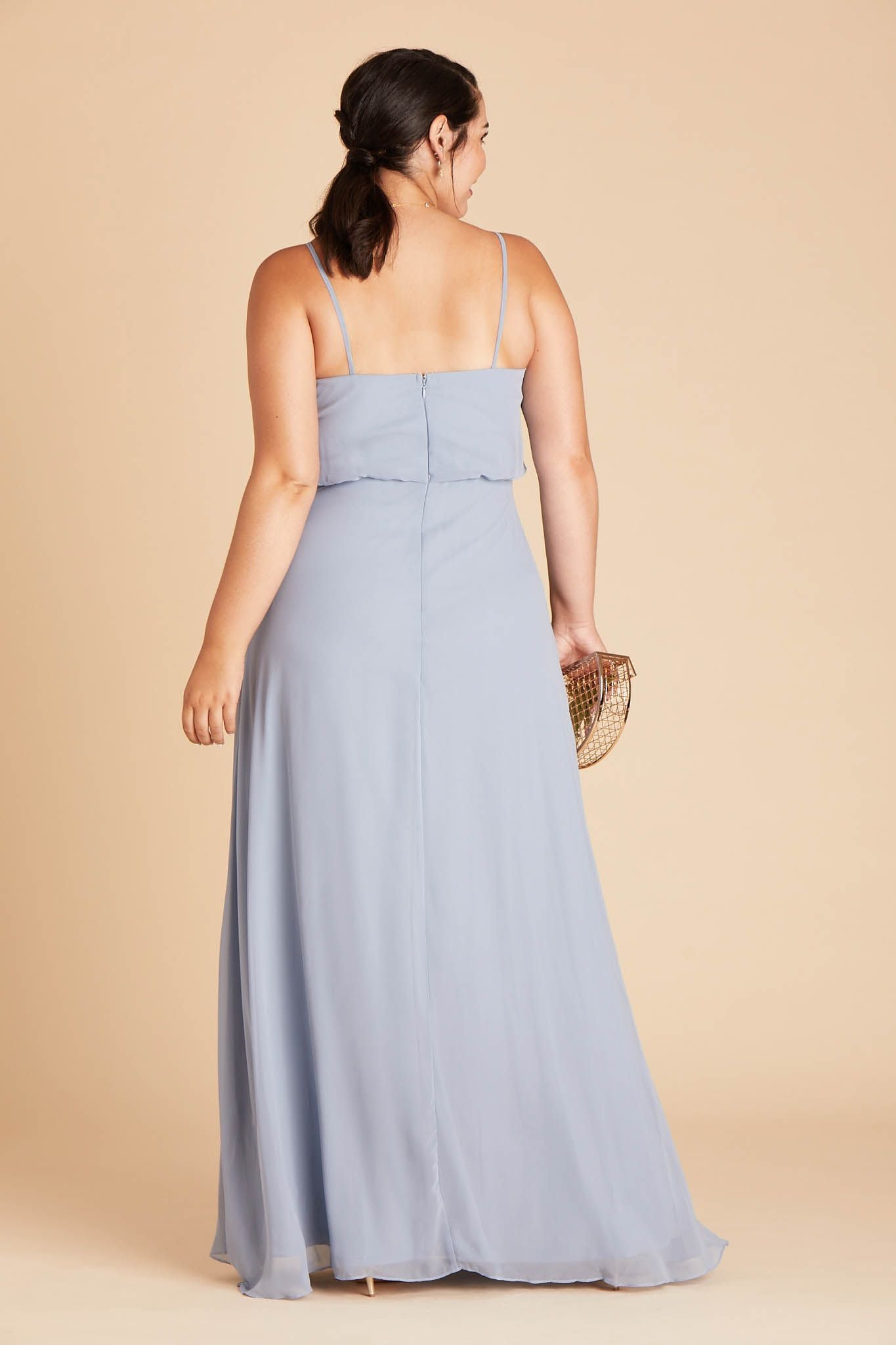 Blouson Bridesmaid Dress with Slit | Gwennie in Dusty Blue