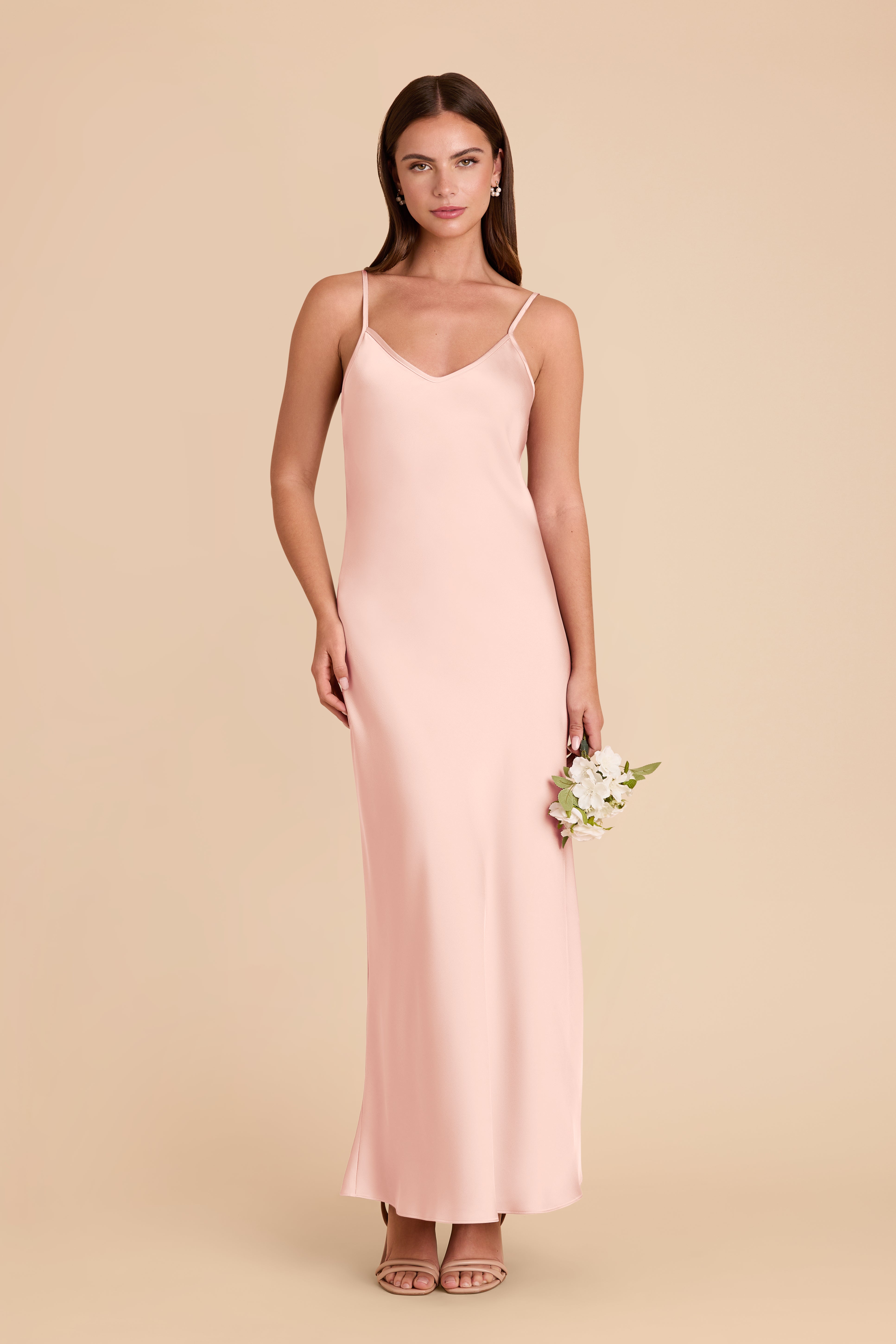 Matte Satin Slip Dress with V-Neck & A-Line Skirt | Alice